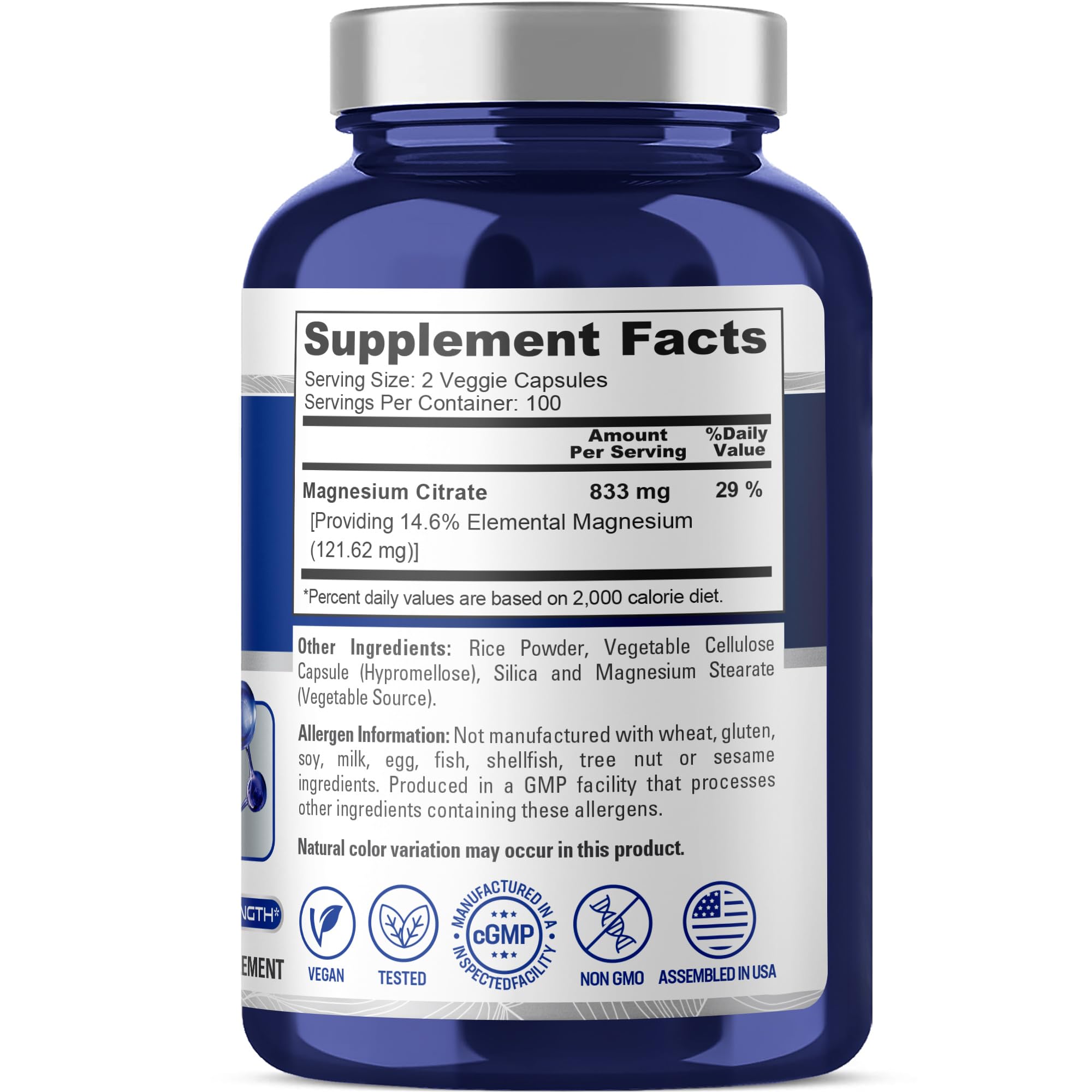 NusaPure Magnésium Citrate - gelules vegan faciles à avaler.