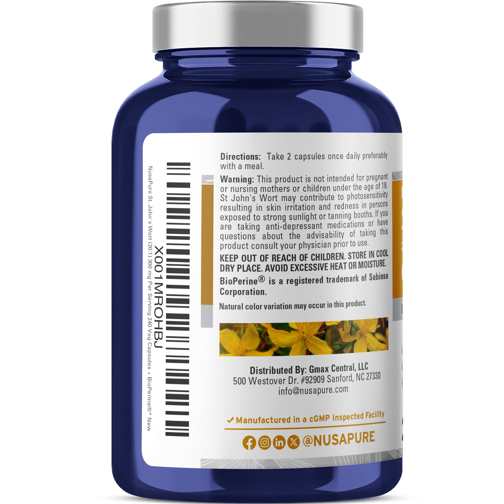 NusaPure Millepertuis Extrait 20:1 – emballage 240 gélules pour longue disponibilité
