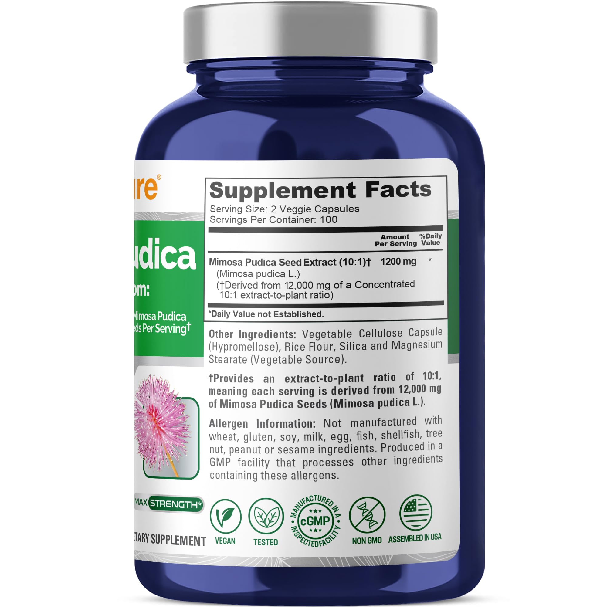 NusaPure Mimosa Pudica Extrait – Capsules faciles à avaler dans une routine végane