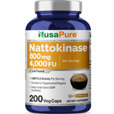 NusaPure Nattokinase en bouteille de 800 mg, pratique pour la supplémentation quotidienne.