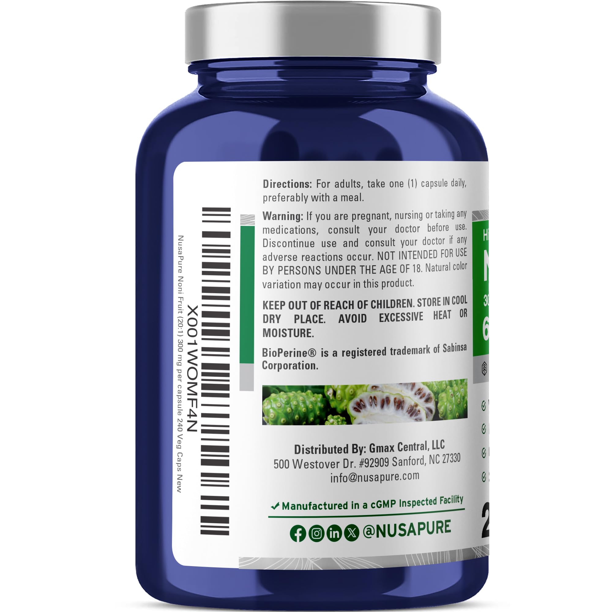 NusaPure Noni Fruit Extrait 20:1 – Capsules végétales faciles à avaler