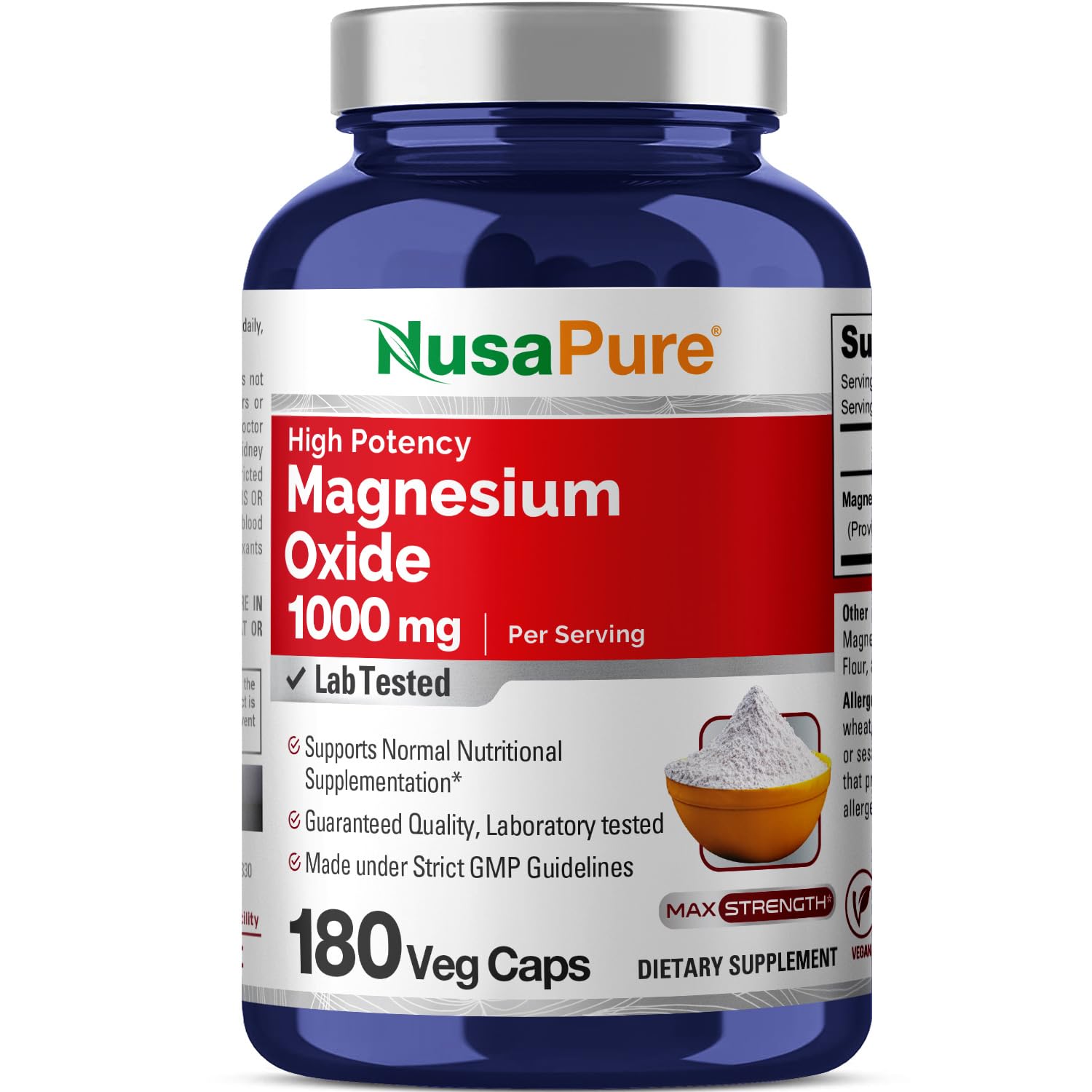 NusaPure oxyde de magnésium: bouteille et gélules faciles à prendre pour routine