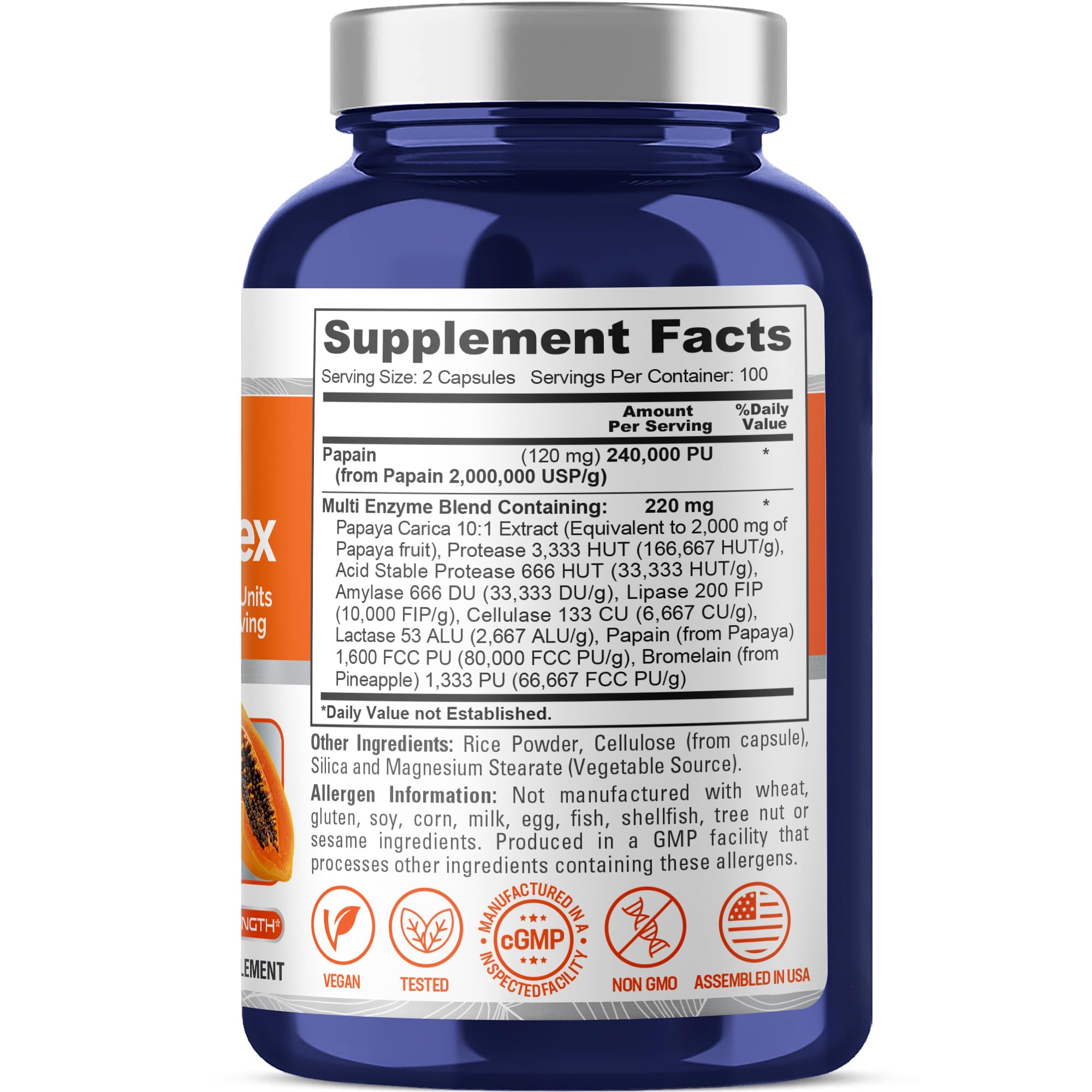 NusaPure Papaye Papain Complexe — capsules végétales faciles à avaler.