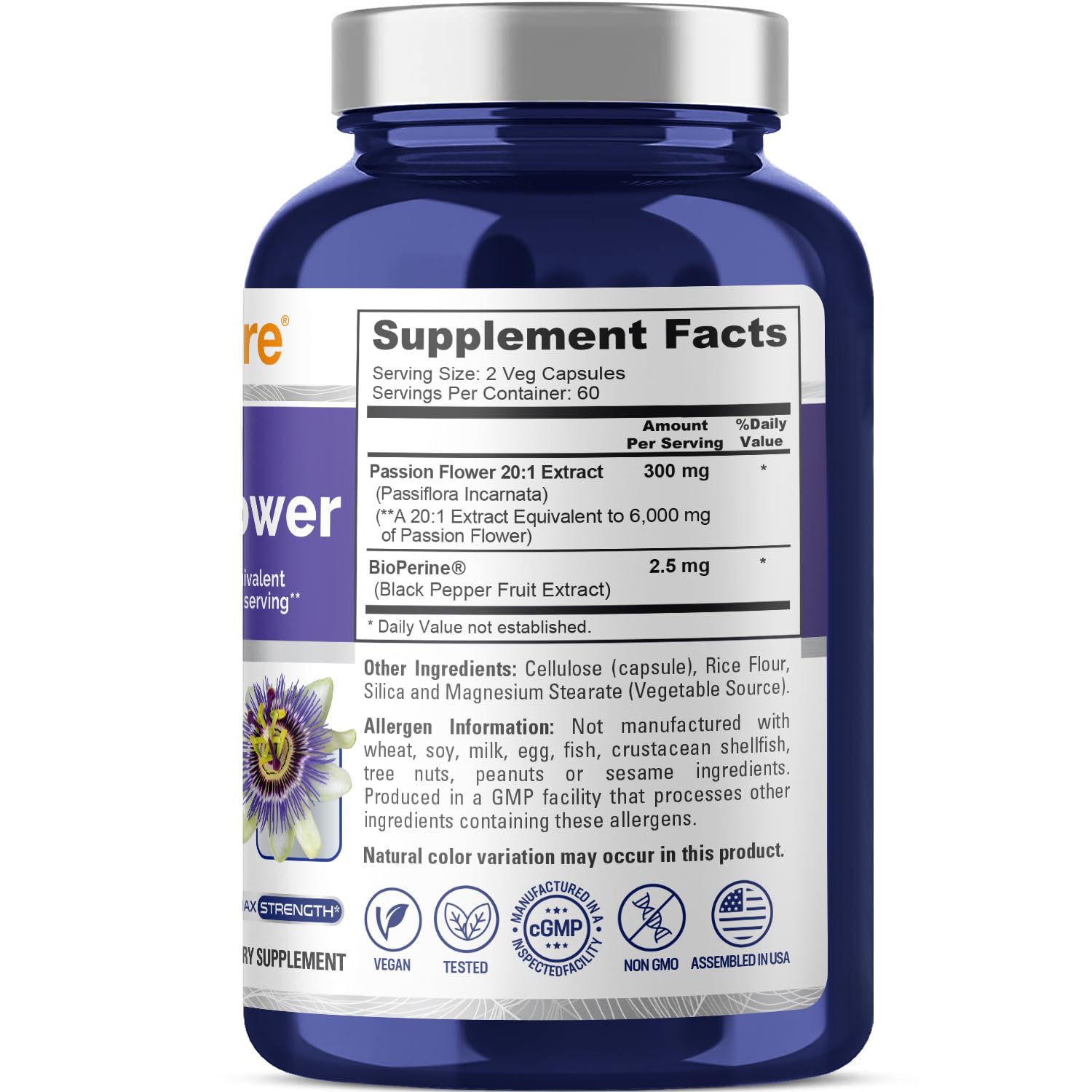 NusaPure Passion Flower Capsules — véganes et sans OGM, faciles à prendre.