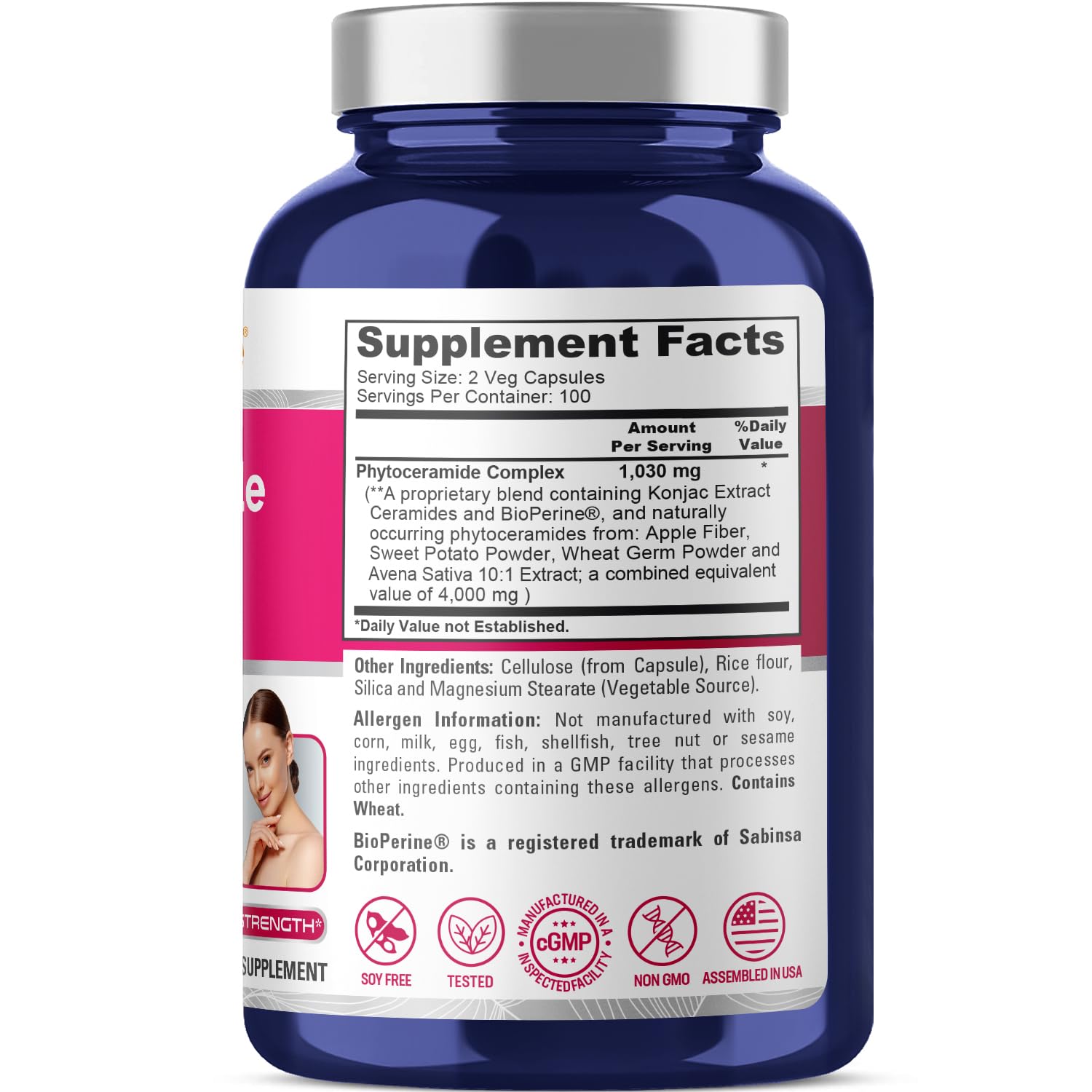 NusaPure Phytoceramide Complex - étiquette claire, choix végétarien et sans OGM.