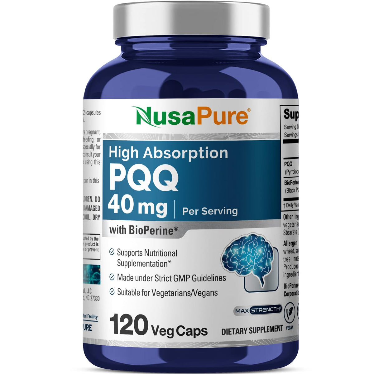 NusaPure PQQ 40 mg – bouteille du supplément prête à intégrer votre routine.
