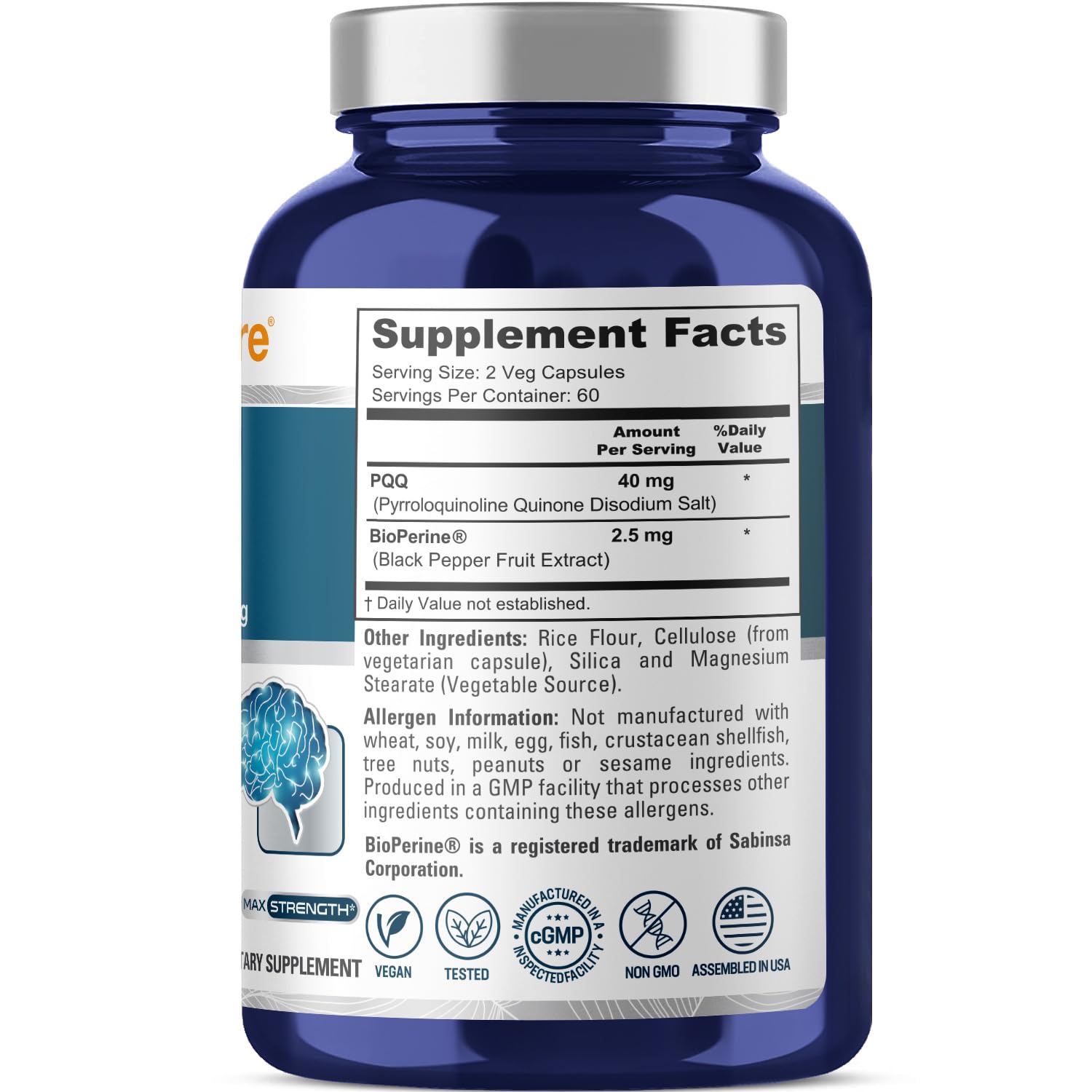 NusaPure PQQ 40 mg – capsules véganes faciles à avaler.