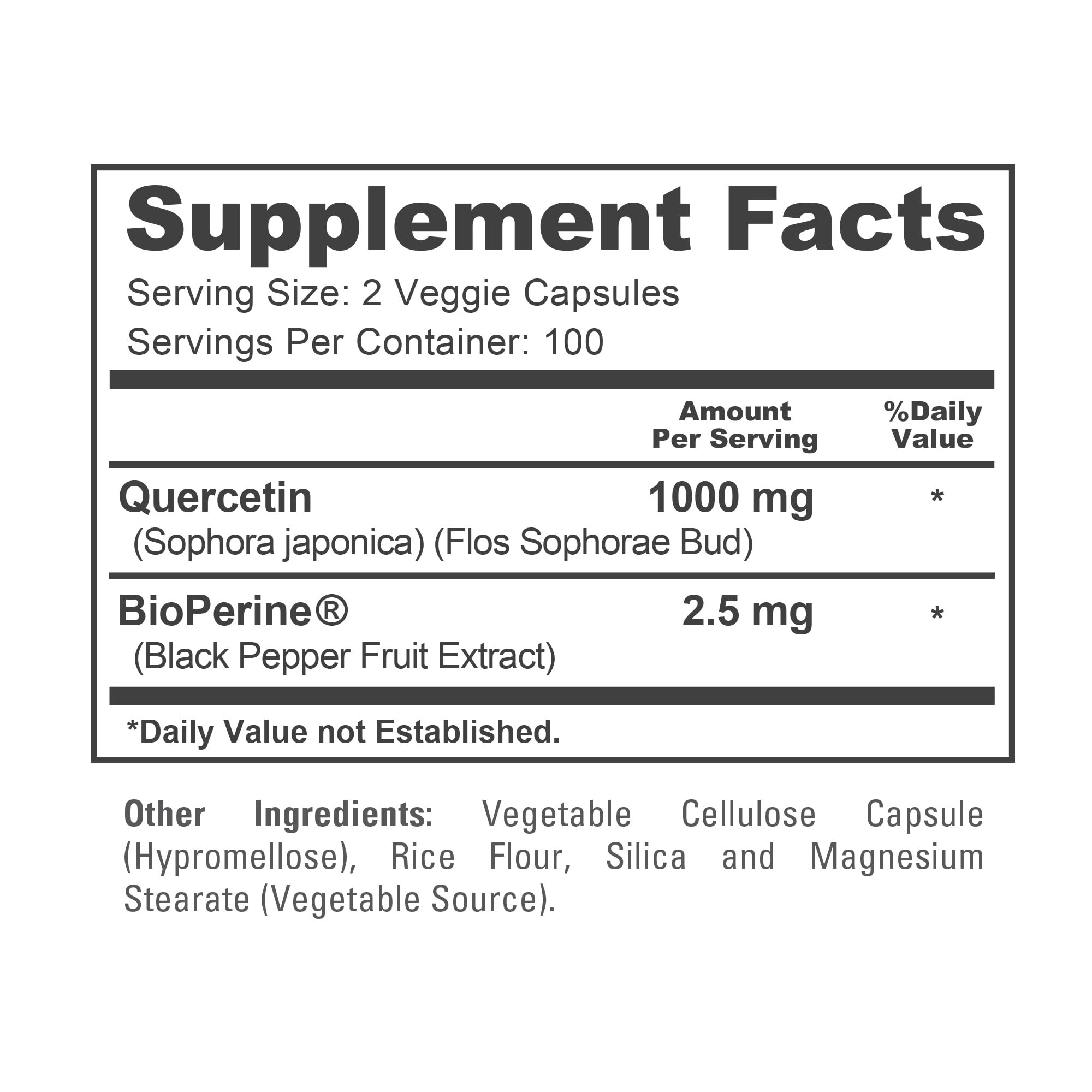 NusaPure Quercétine - biodisponibilité améliorée grâce à Bioperine.