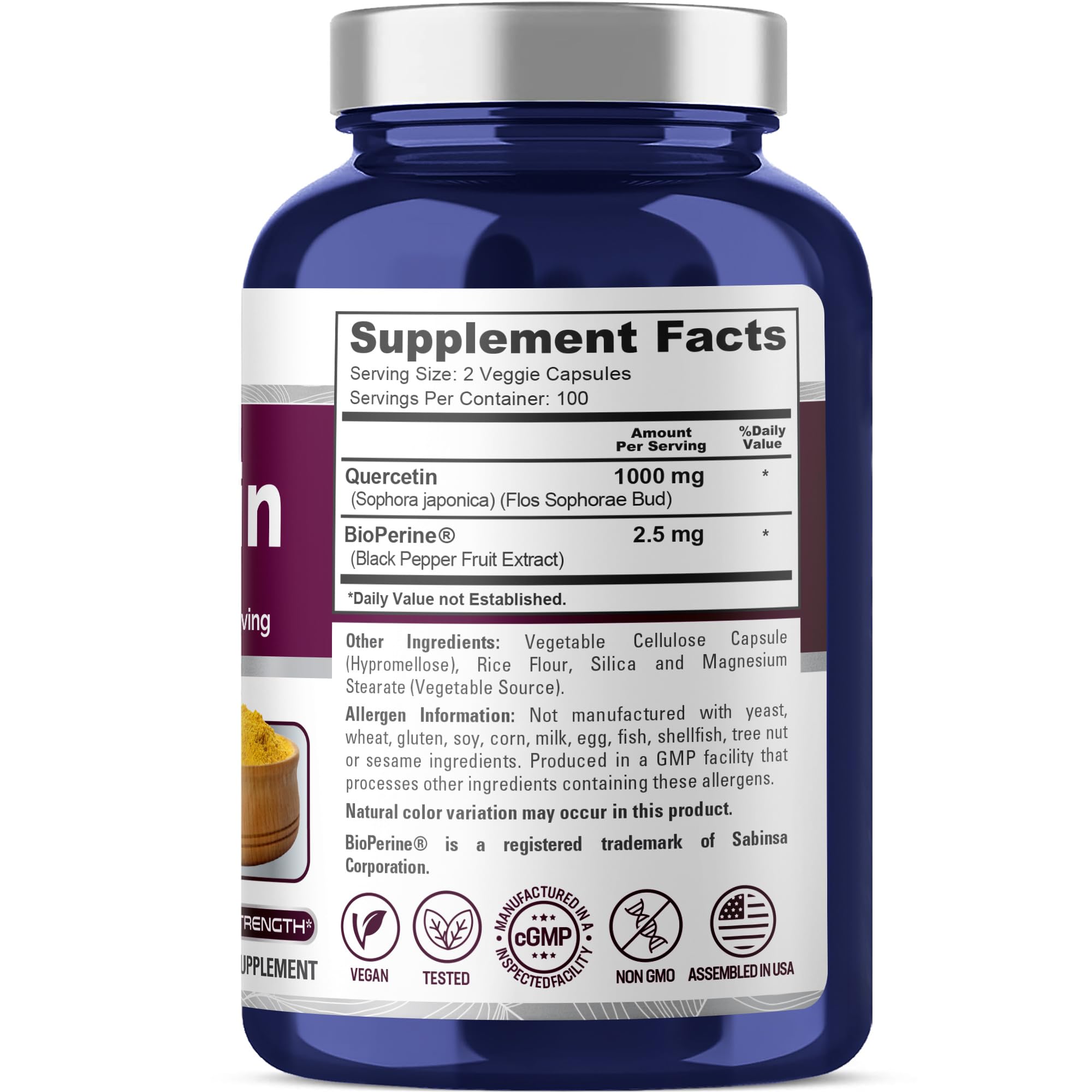 NusaPure Quercétine - capsules végétales adaptées à un mode de vie végane.