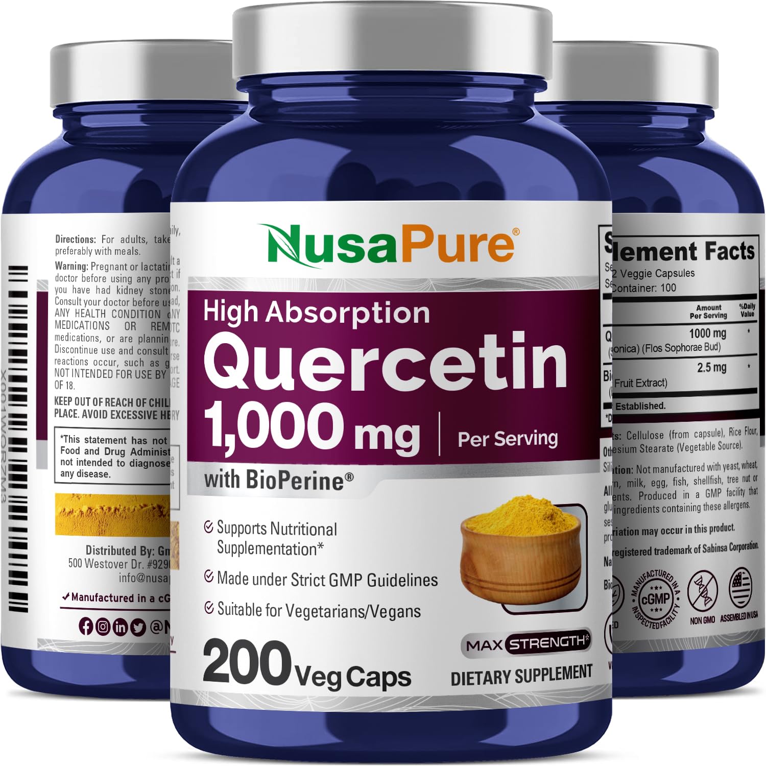 NusaPure Quercétine - dosage 1000 mg par portion.