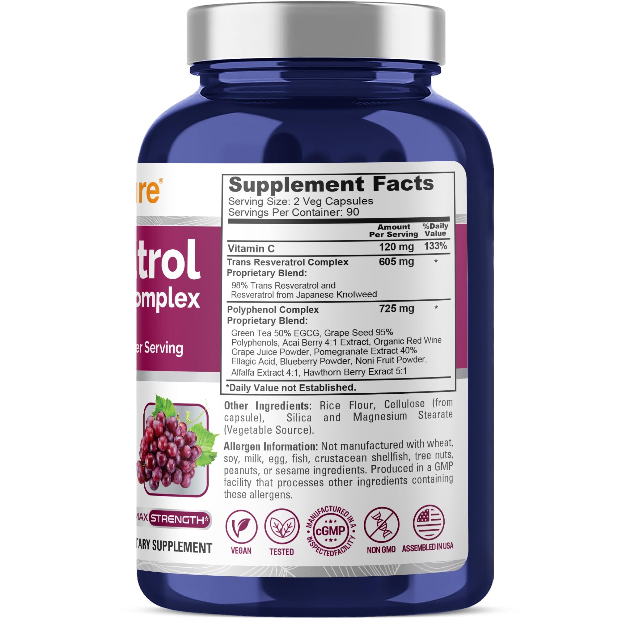 NusaPure Résveratrol et Polyphénols — capsules végétariennes faciles à intégrer.