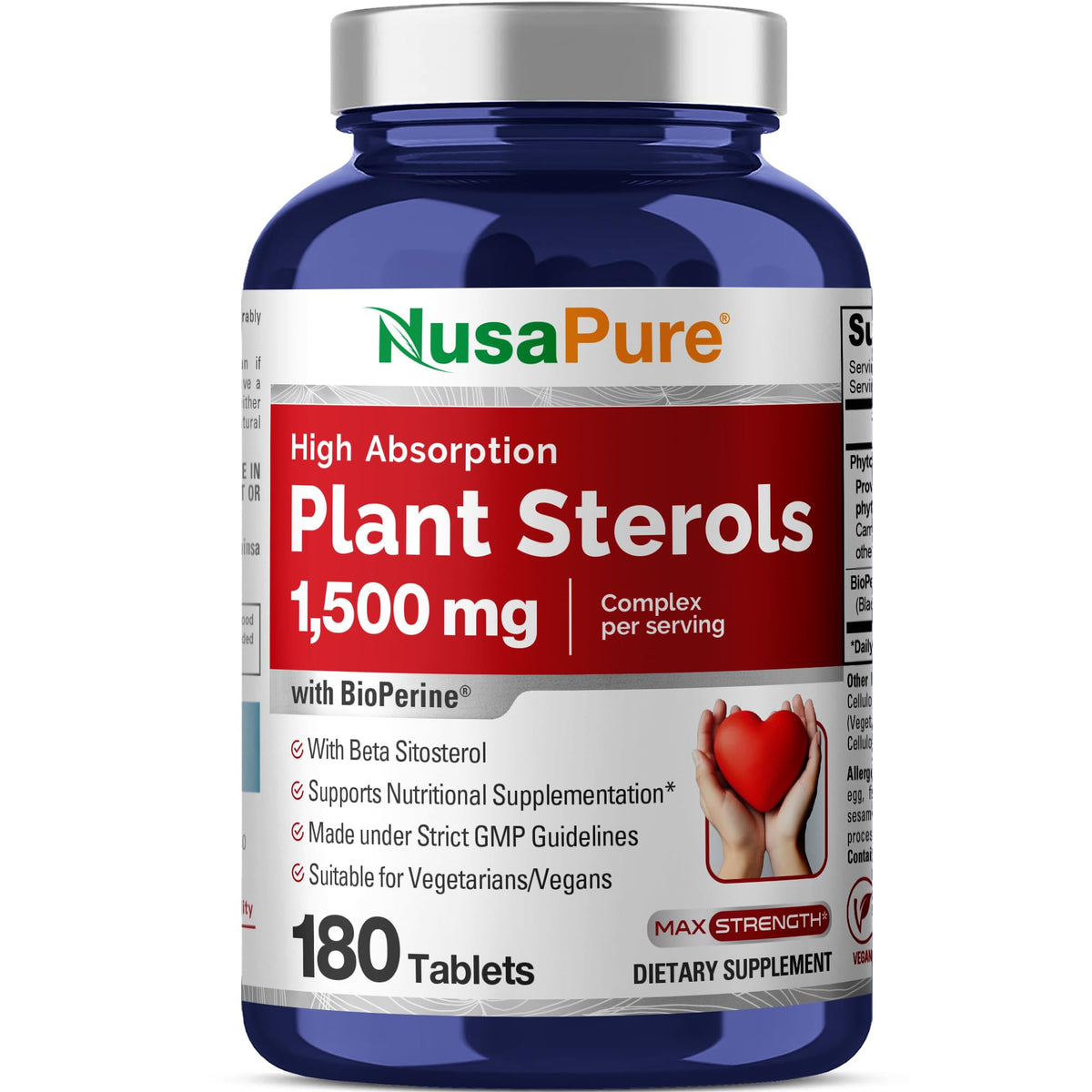 NusaPure Stérols 1500 mg – bouteille montrant la concentration élevée pour l'apport quotidien.