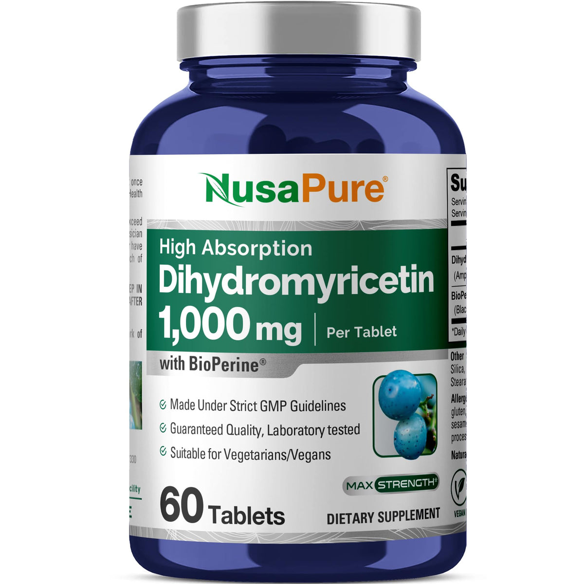 Tablettes DHM vegan NusaPure en bouteille, routine quotidienne pratique.