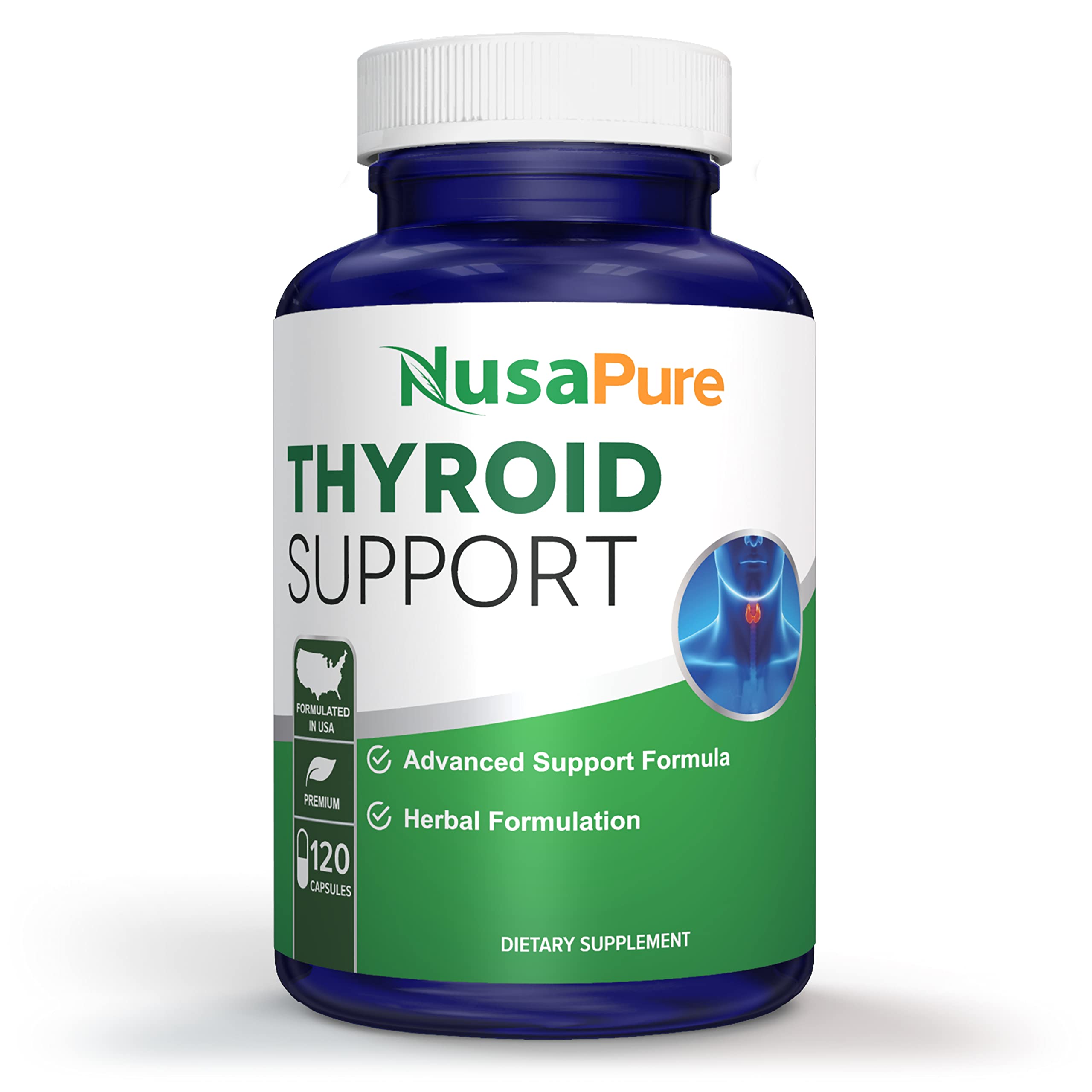 NusaPure Thyroid Support – Bouteille verse les capsules, prise facile dans la routine.