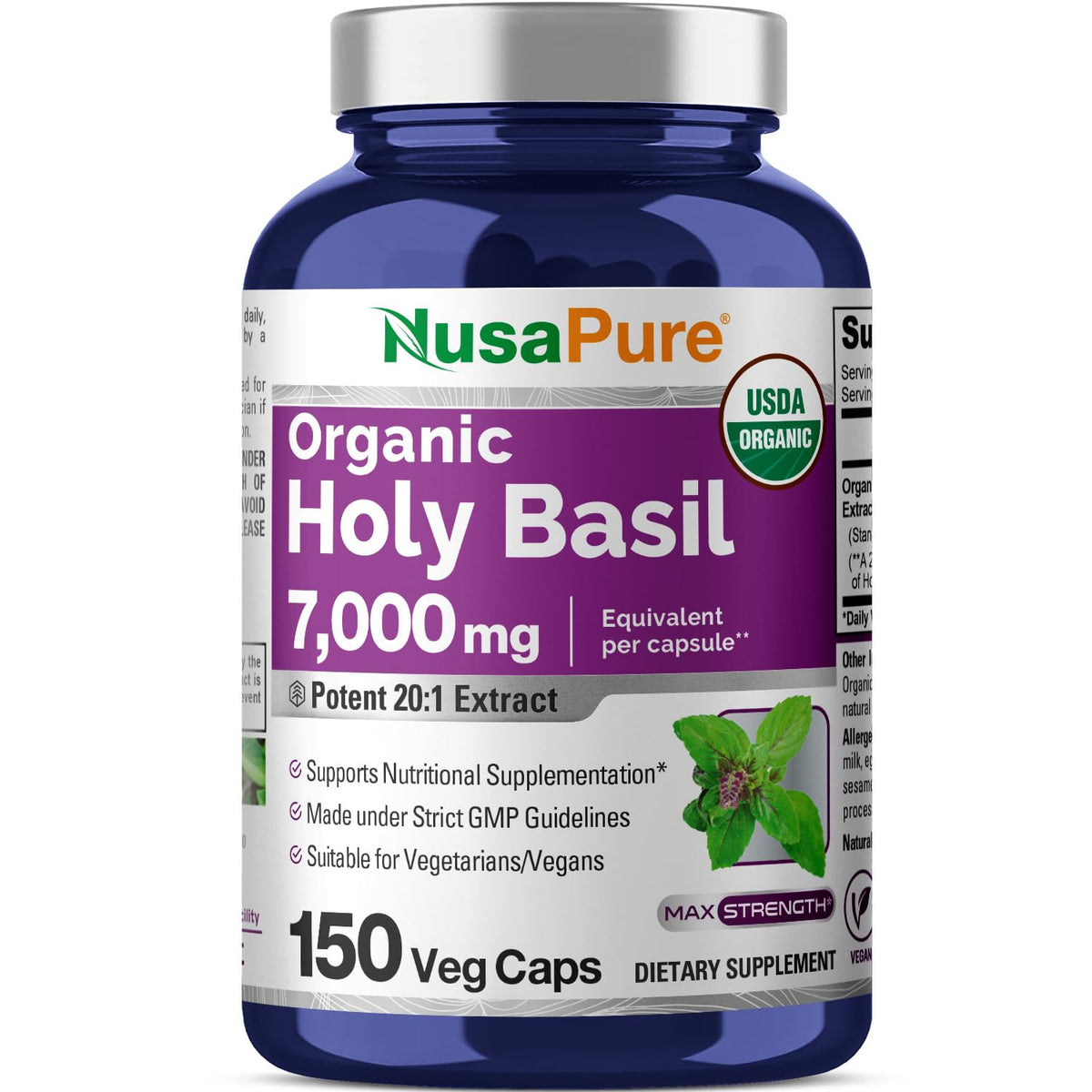 Gélules Tulsi NusaPure dans la bouteille, usage quotidien