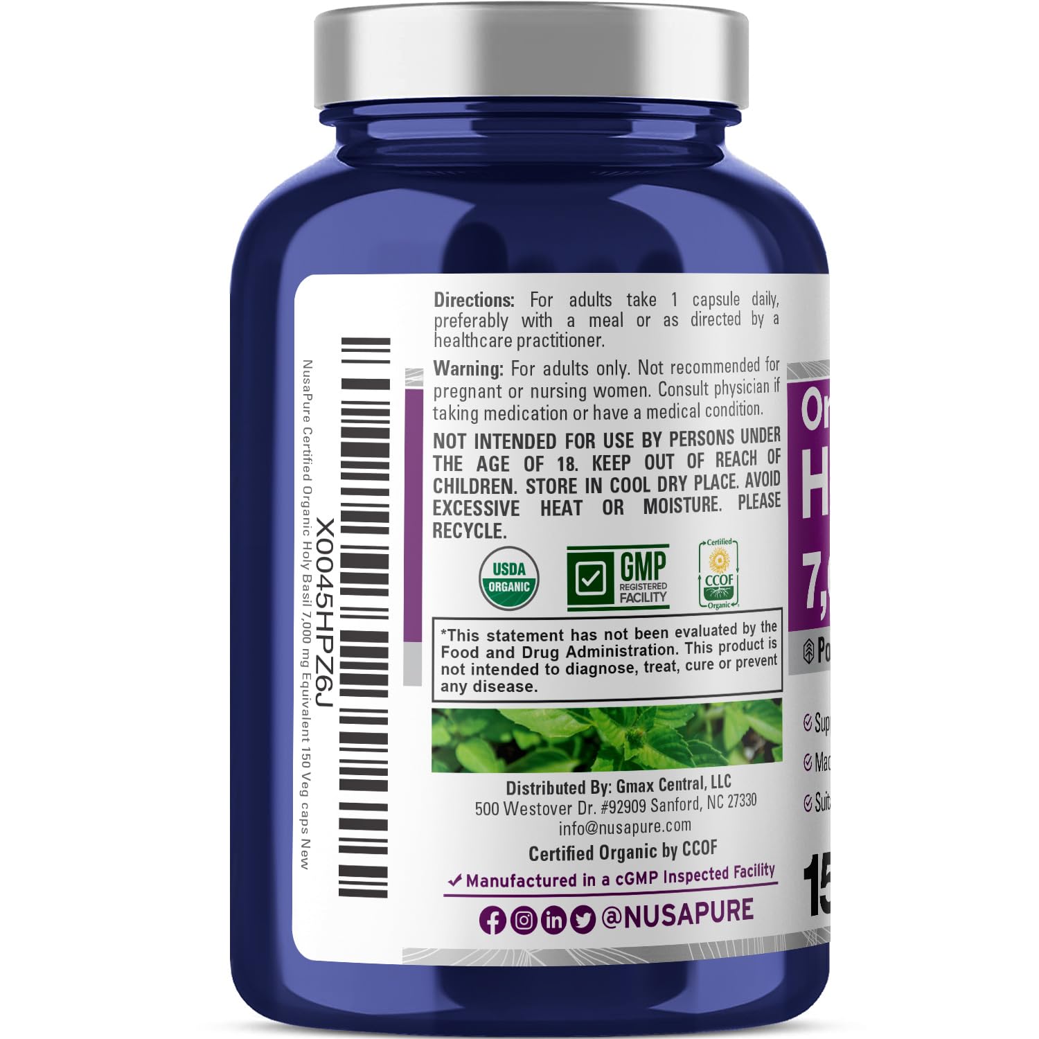 Capsules vertes Tulsi NusaPure prêtes à être prises