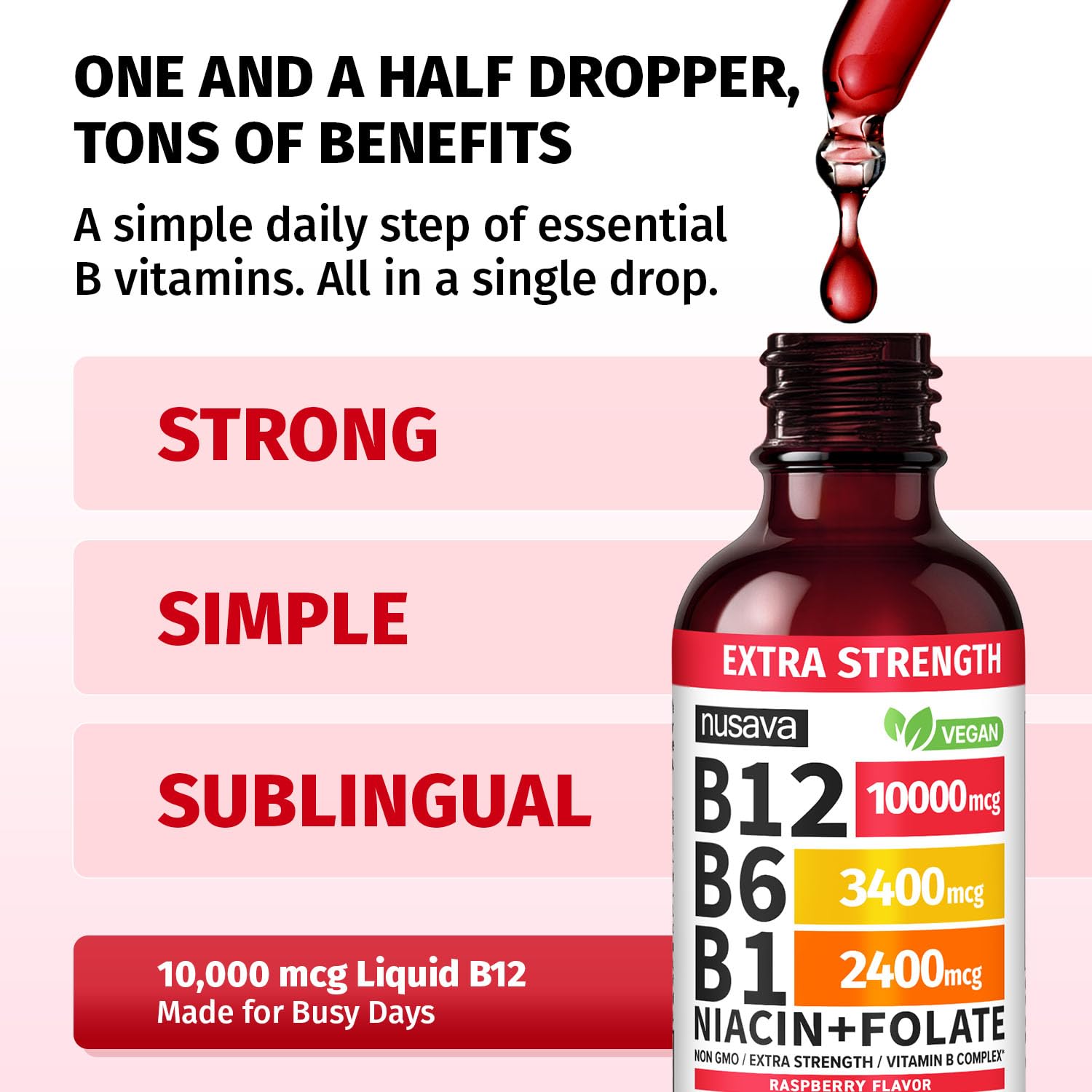 Étiquette Nusava B12, ingrédients vegan et sans OGM