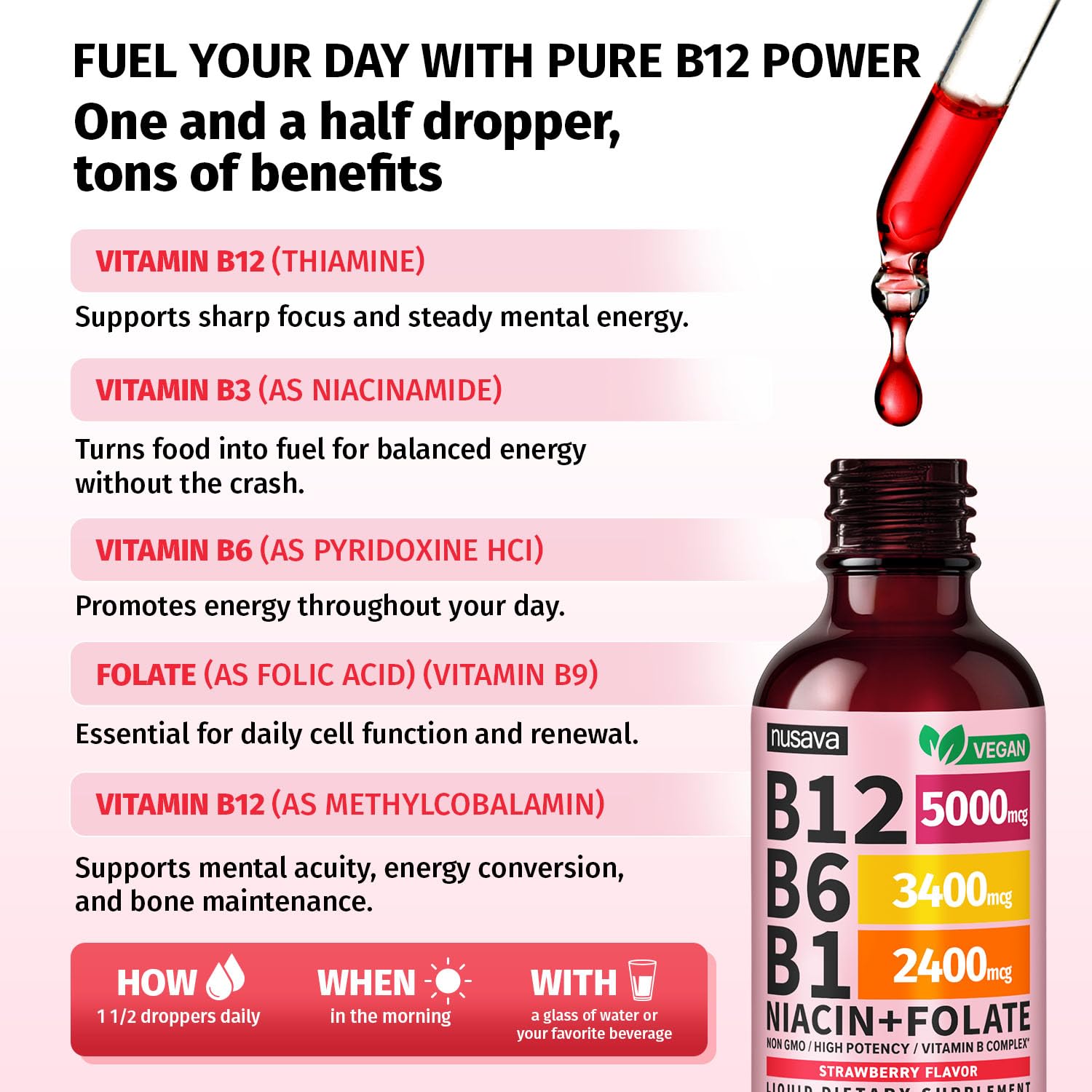 Étiquette vegan et Non-GMO de NUSAVA sans fillers.