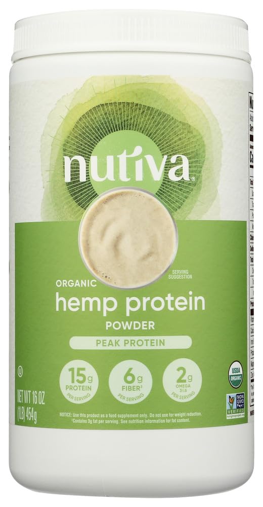 Nutiva protéine de chanvre biologique en boîte 16 oz prête à l’emploi.