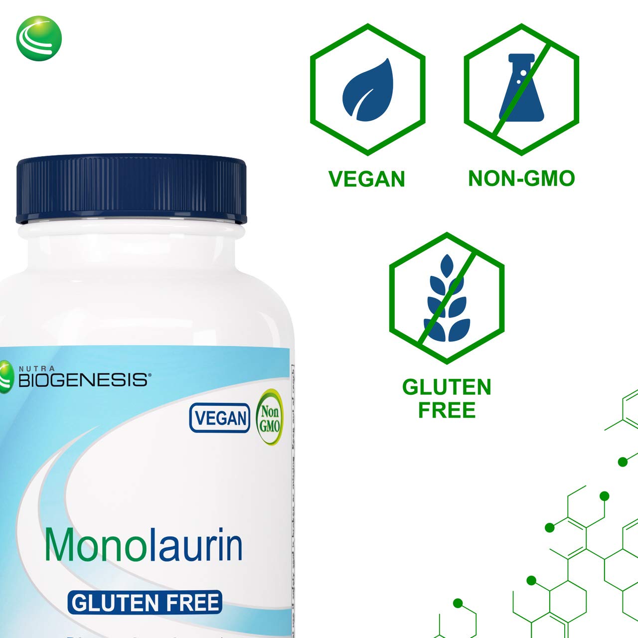 Nutra BioGenesis Monolaurine composition vegan, pure et naturelle.