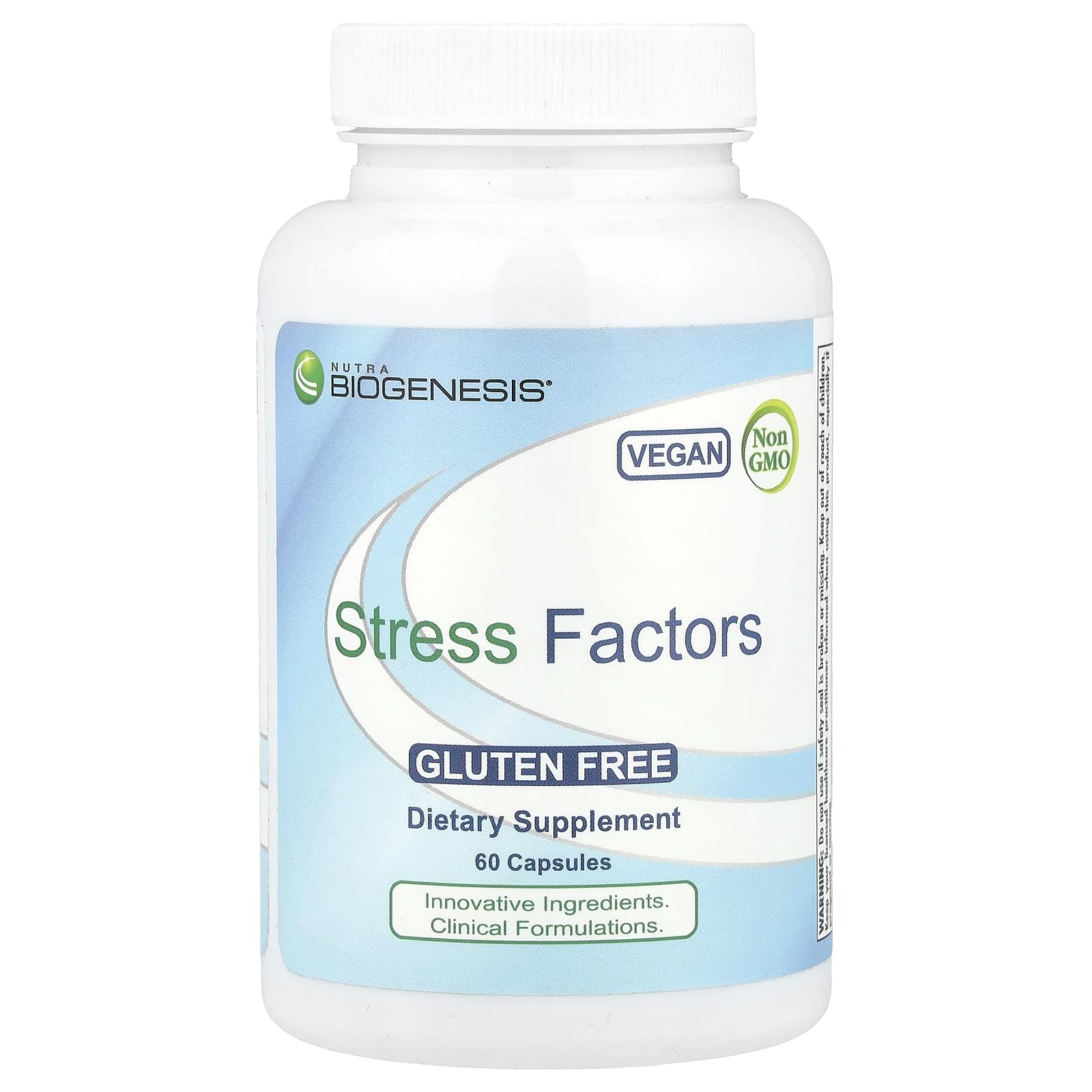 Nutra BioGenesis Stress Factors – bouteille montrant les capsules pour calme et gestion du stress