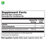 Nutra BioGenesis Monolaurine tableau nutrition, utile pour suivre l’apport quotidien.