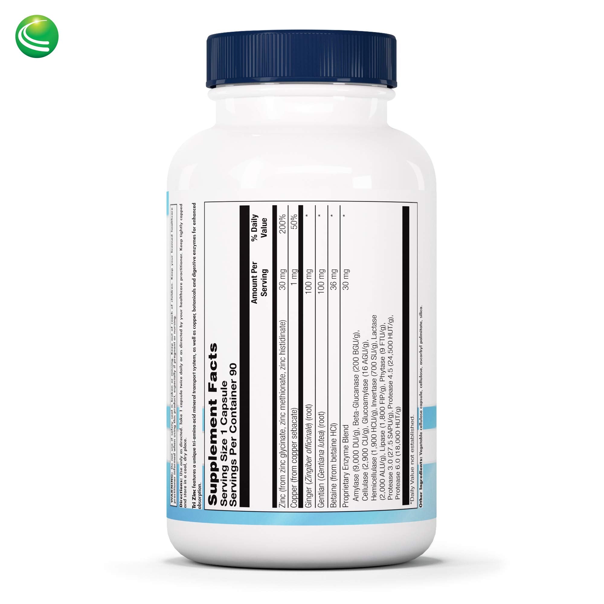 Nutra BioGenesis Tri Zinc, bouteille 90 gélules, format pratique.