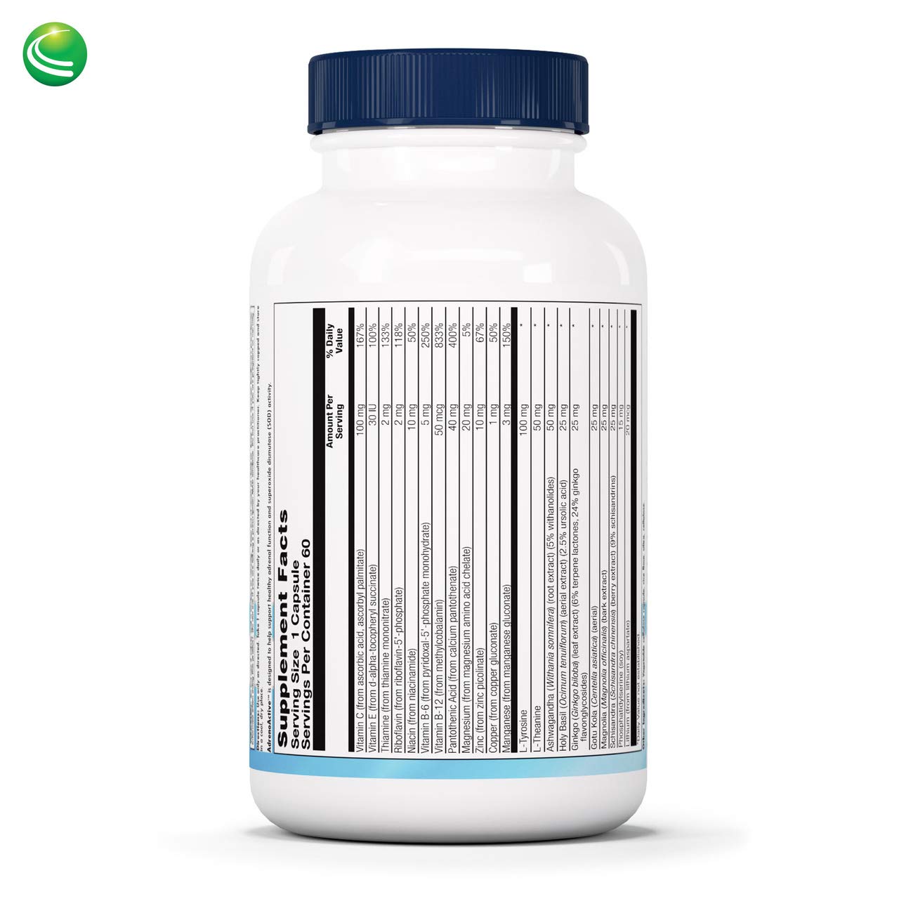 Nutra BioGenesis AdrenoActive, capsules sans gluten, pratique au quotidien.