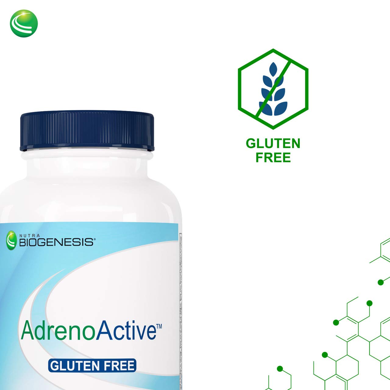 Nutra BioGenesis AdrenoActive, étiquette claire sur les ingrédients et la qualité.