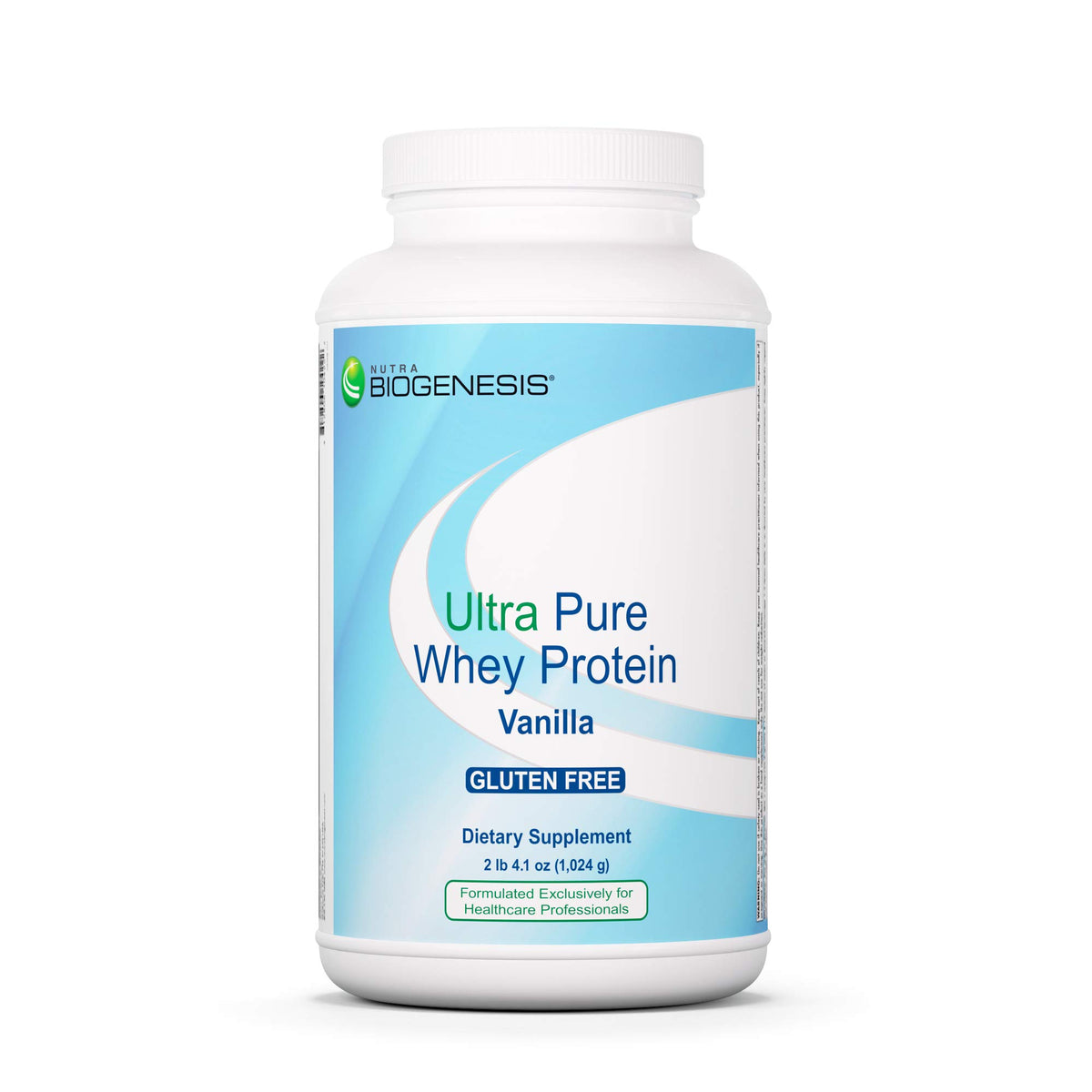 Nutra Biogenesis Ultra Pure Whey vanille dans le pot, shake quotidien léger