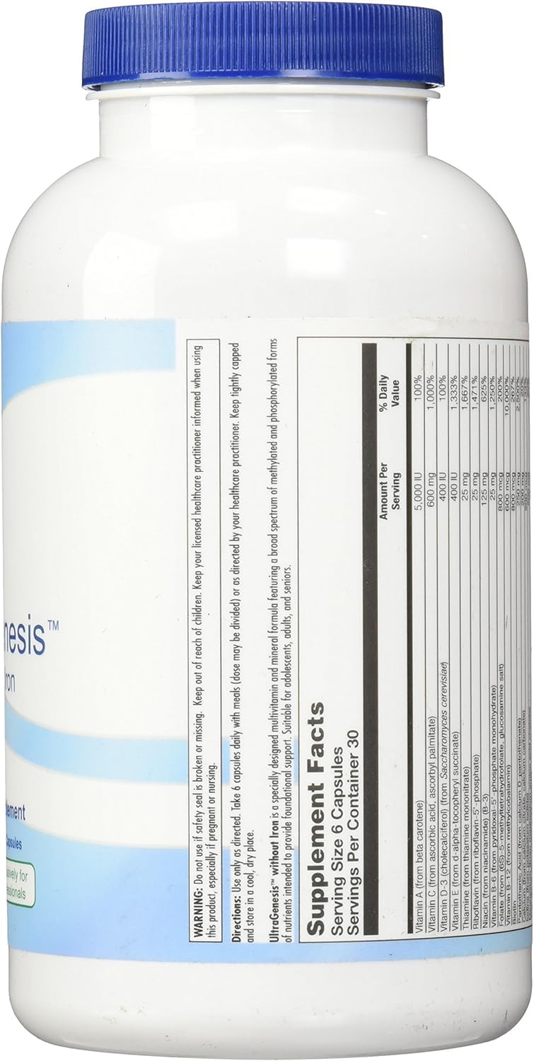 Nutra BioGenesis UltraGenesis - capsules véganes pour une routine équilibrante et sans fer.