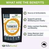 Nutra Nourished Curcuma - mélange poivre noir huile cacao pour absorption.