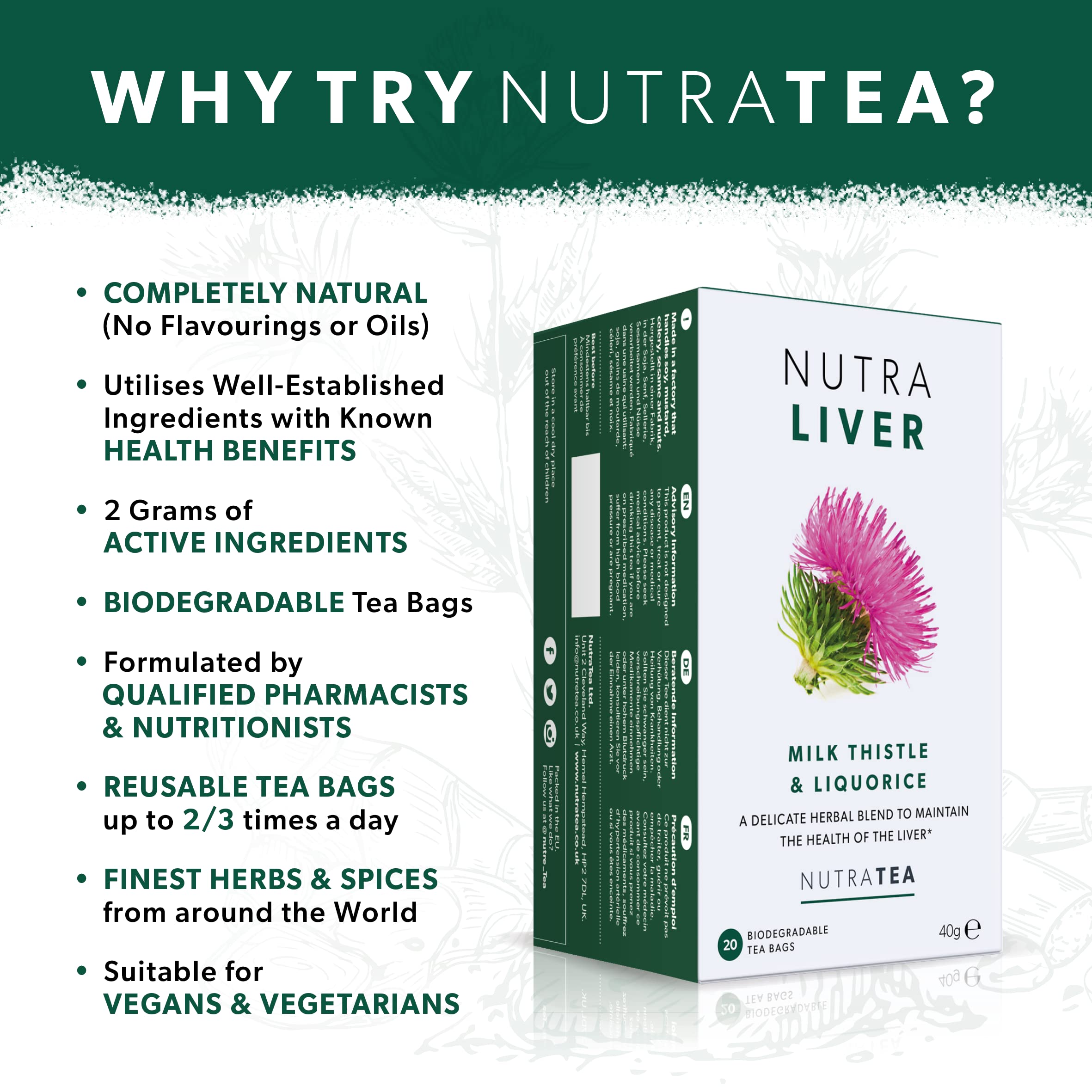 Nutra Tea Nutraliver – sachets réutilisables, pratique et durable au quotidien.