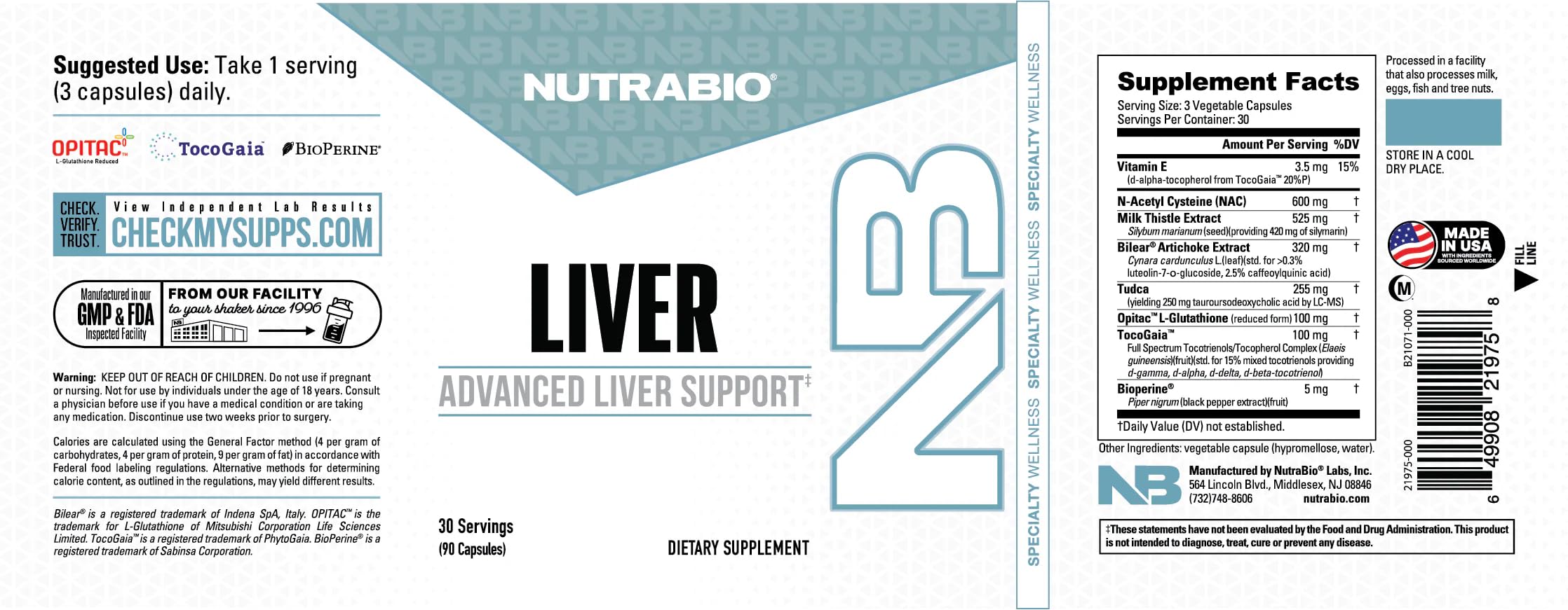 NutraBio acide N-acétylcystéine – gélules pour la protection cellulaire.