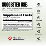 NutraBio Ashwagandha KSM-66 - etiquette-produit indiquant l'extrait biologique