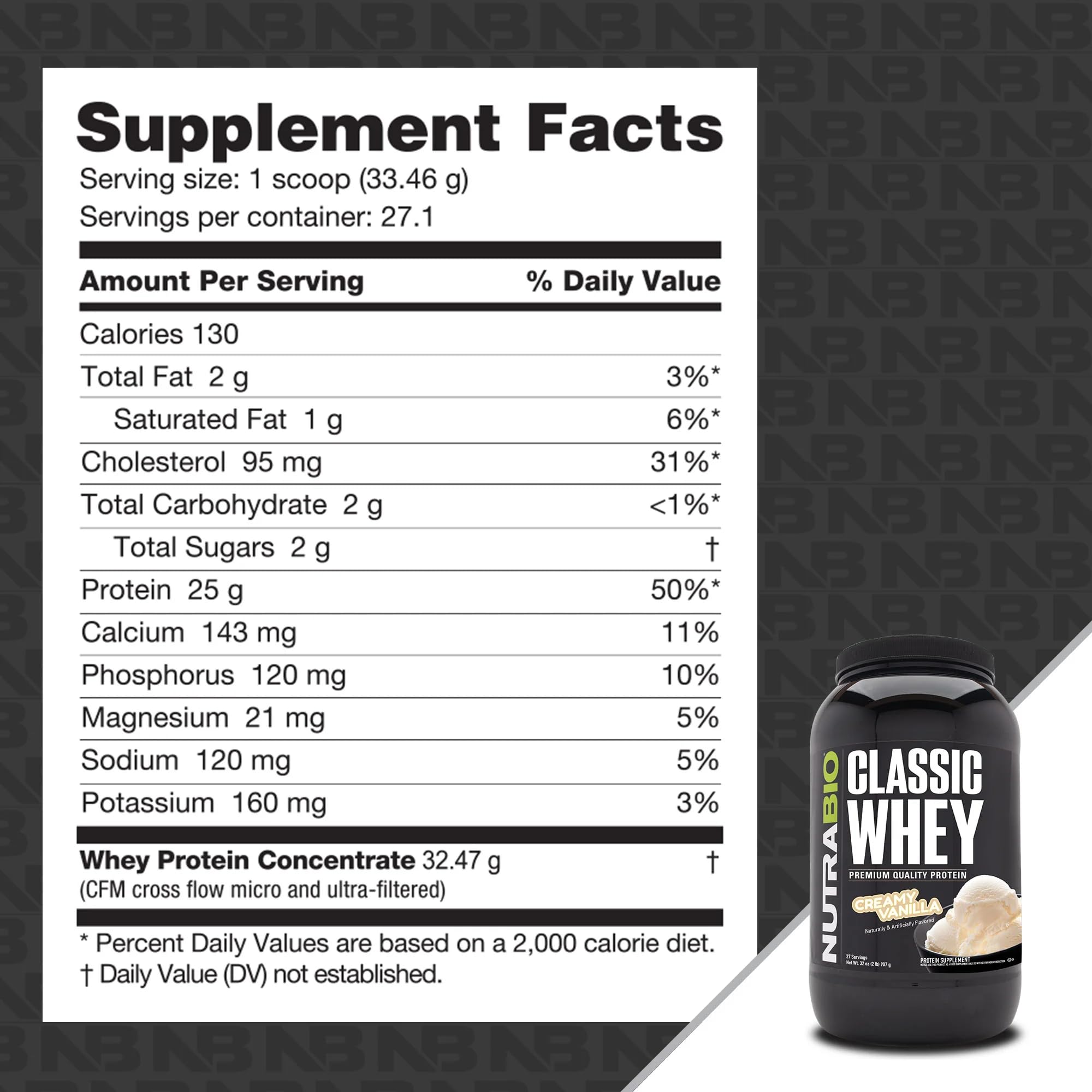 NutraBio Classic Whey étiquette transparente pour connaître les ingrédients.