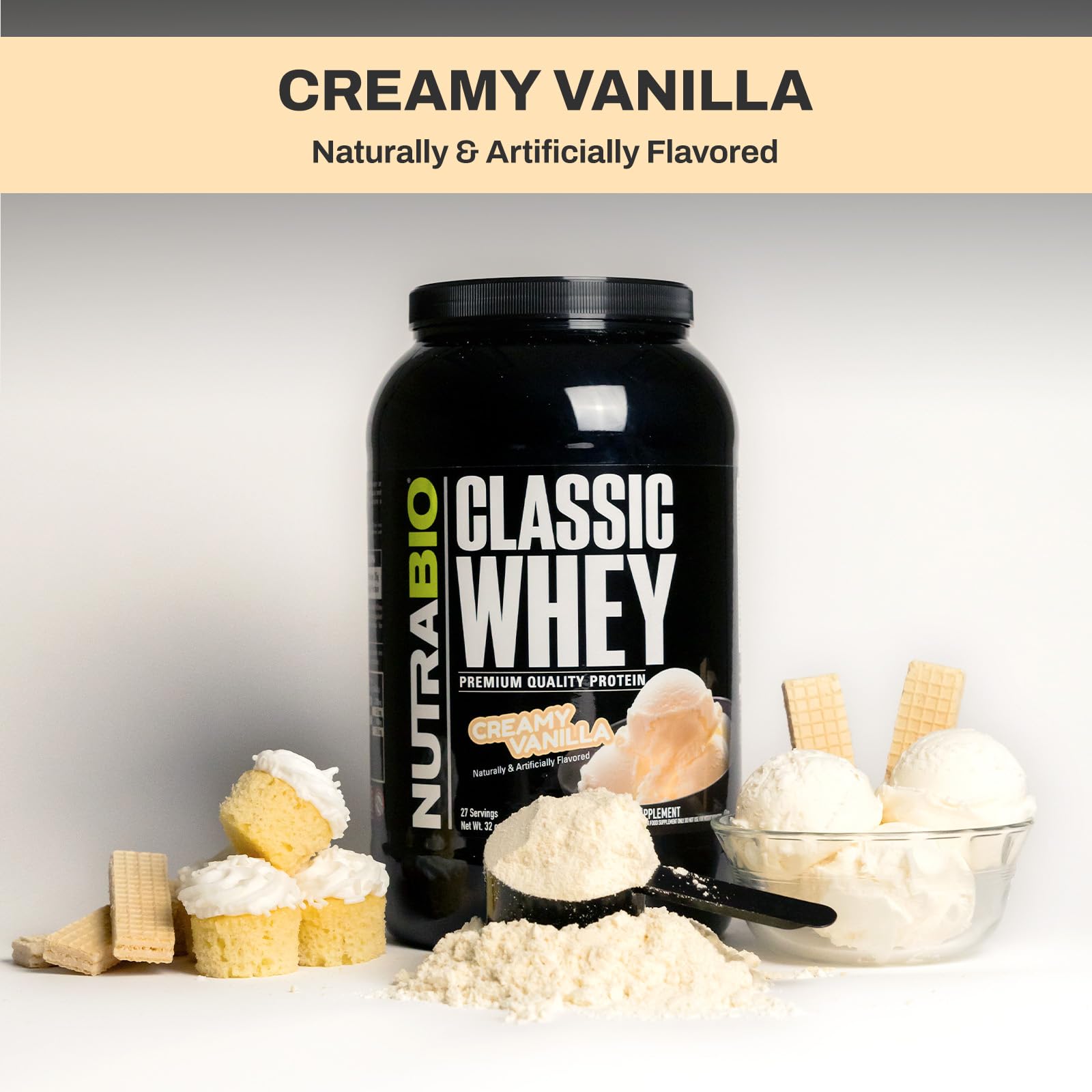 NutraBio Classic Whey mélange facilement avec eau ou lait.