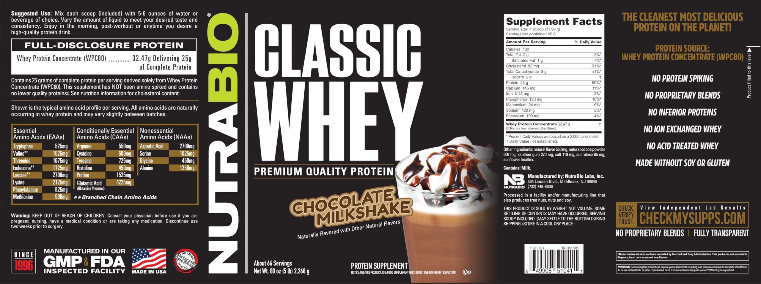 NutraBio Classic Whey, sans additifs et sans colorants, transparence