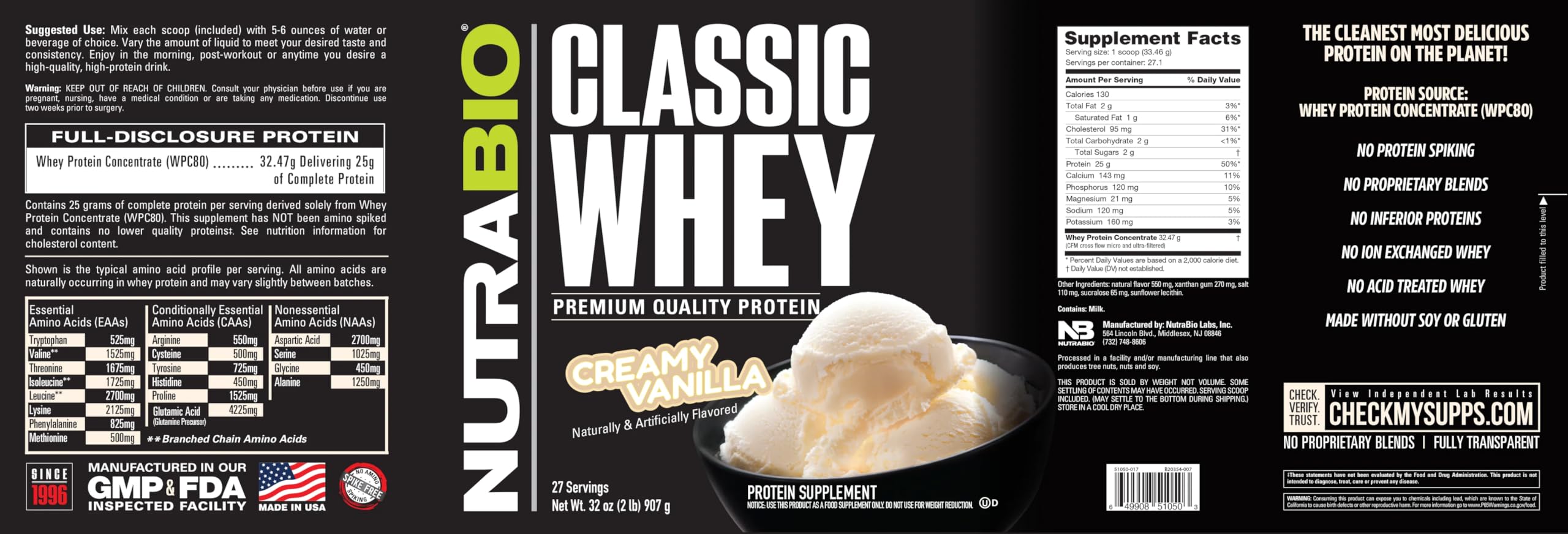 NutraBio Classic Whey testé par laboratoire indépendant pour la qualité.