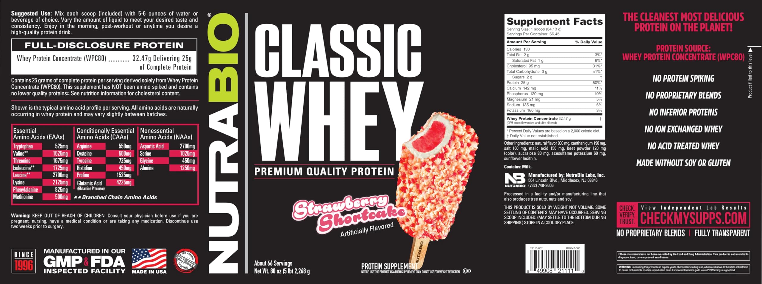 NutraBio Classic Whey verre gout fraise-shortcake savoureux