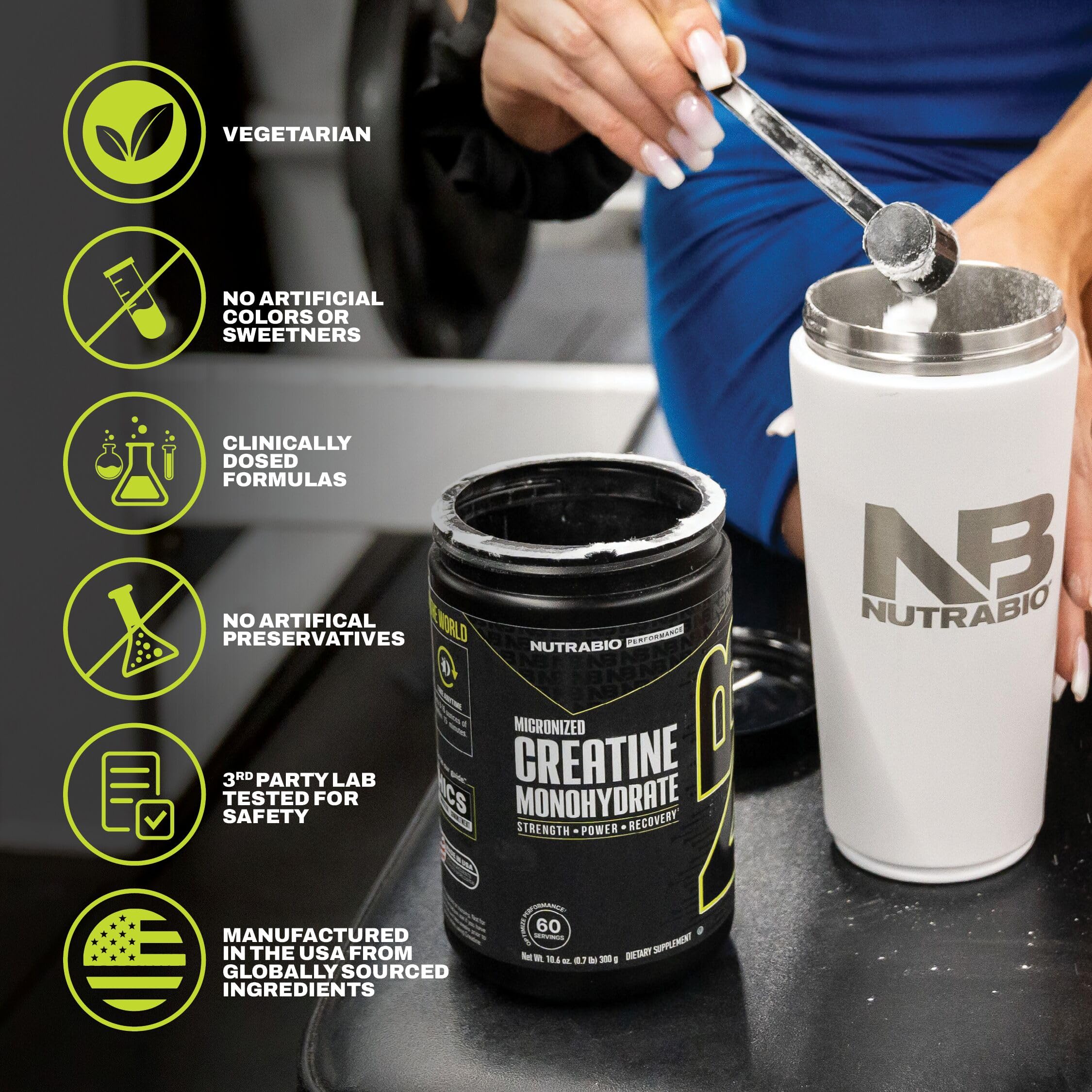 NutraBio Creatine Monohydrate utilisation après entrainement pour soutien