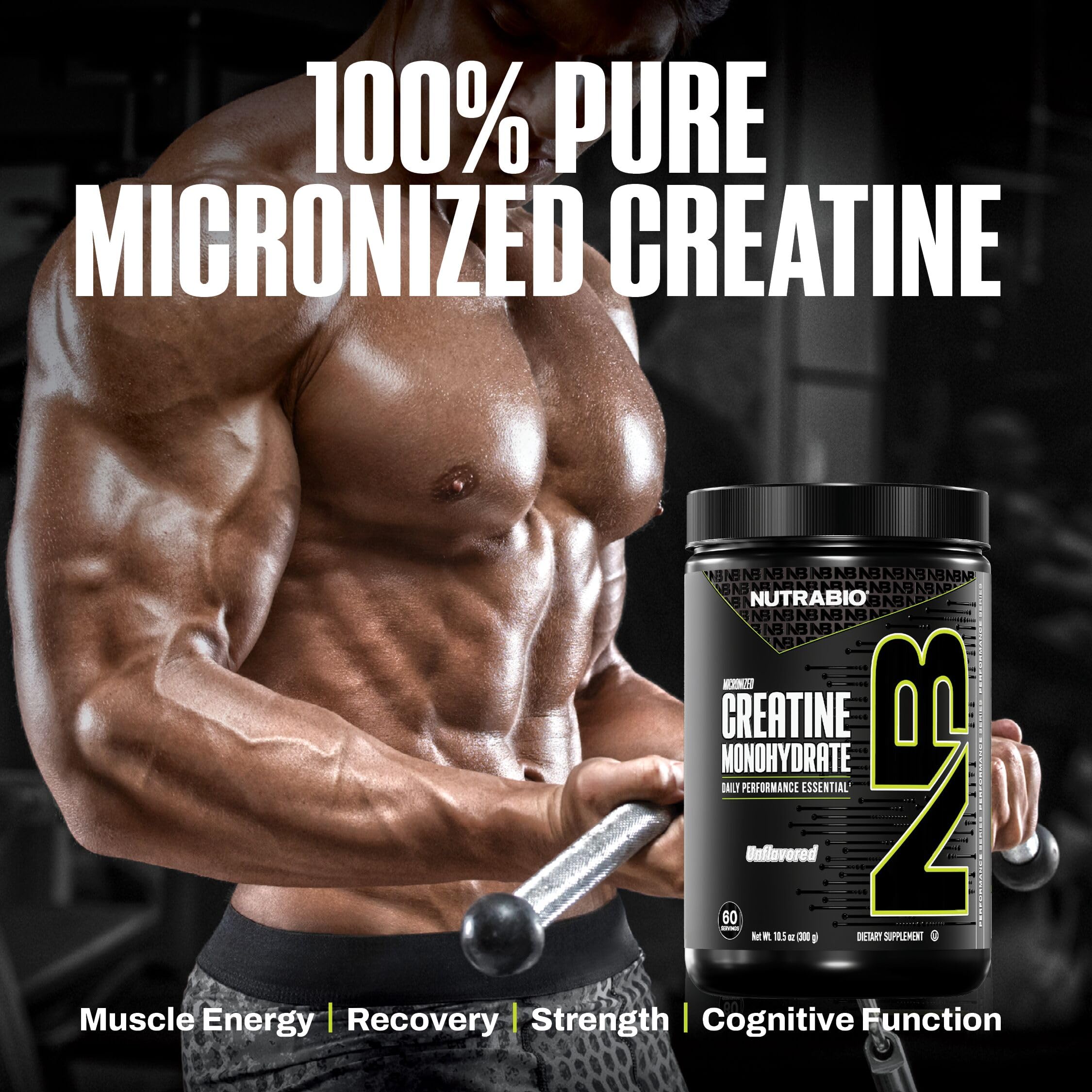NutraBio Creatine Monohydrate profil adapté vegetariens sans gluten