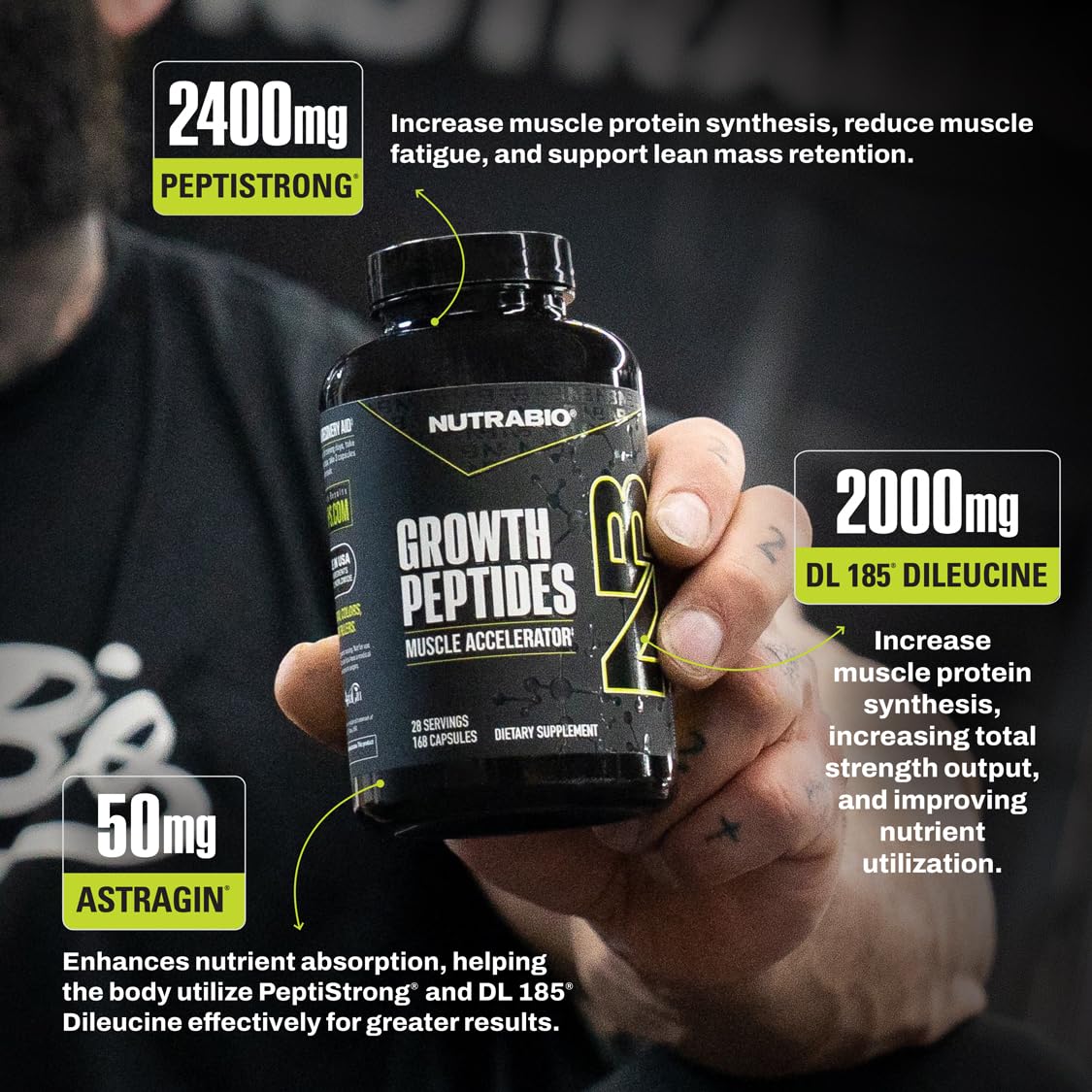 NutraBio Growth Peptides : dosage rapide, prise simple et pratique.