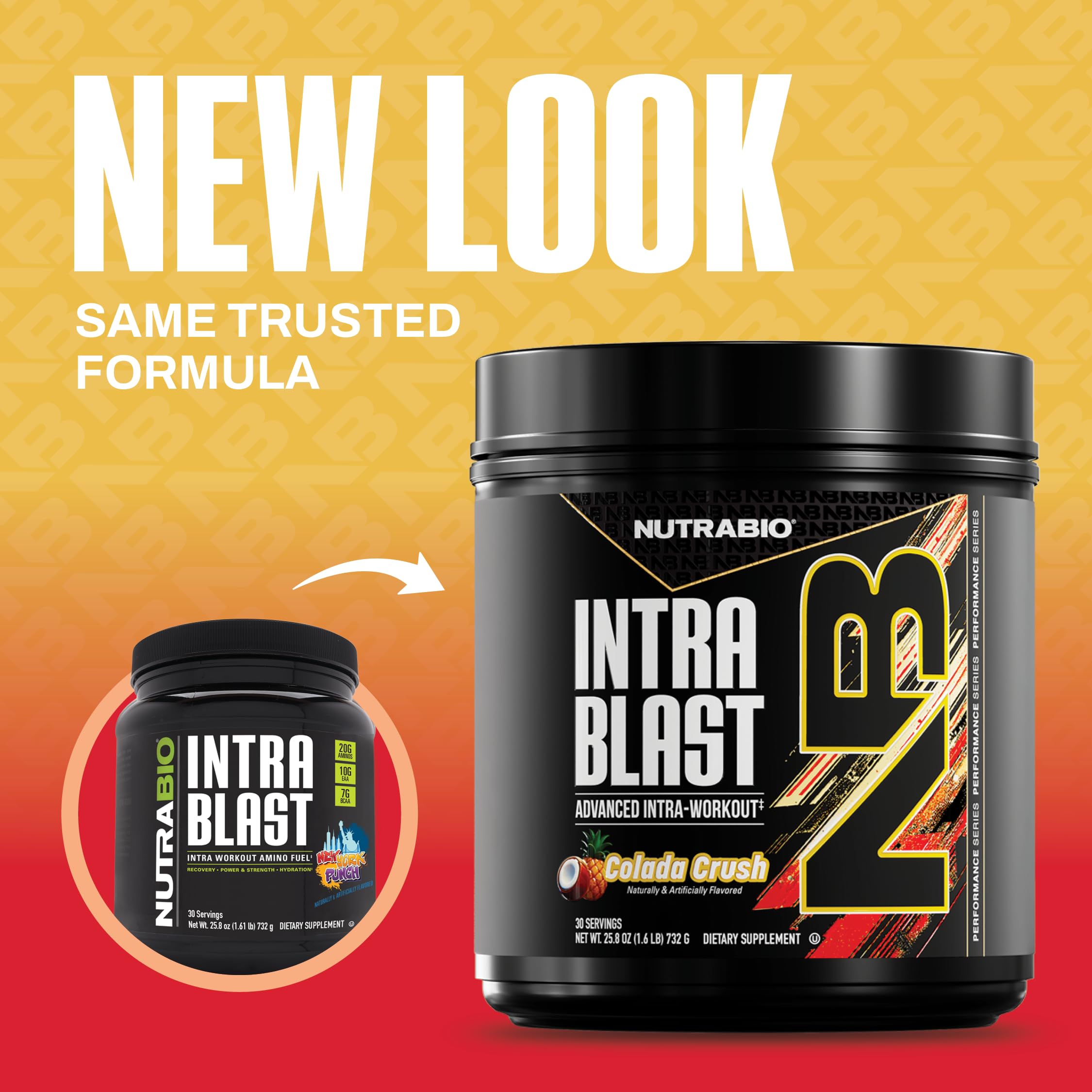 Poudre NutraBio Intra Blast d’acides aminés essentiels pour récupération et énergie.