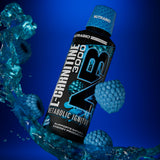 NutraBio L-Carnitine Liquid Shot, étiquette bleu-razz, goût rafraîchissant.