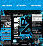 Étiquette NutraBio affichant la formulation et les bénéfices sans glucides ni sucres.