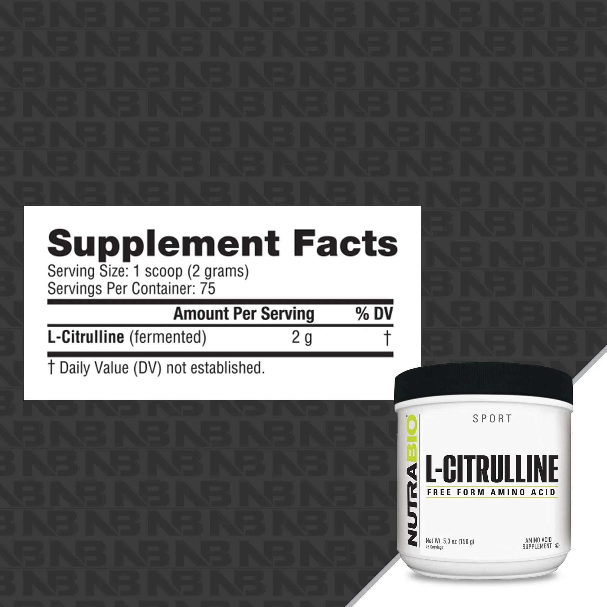 NutraBio L-Citrulline – poudre fine prête à être mélangée en boisson pré-entraînement.