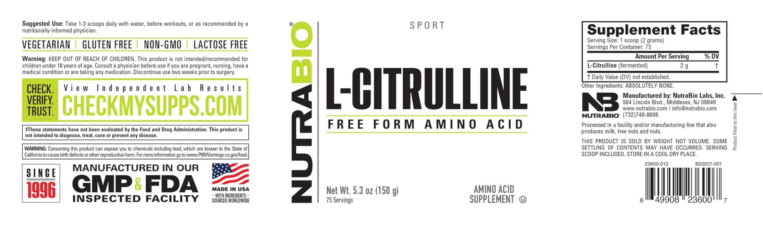 NutraBio L-Citrulline – préparation-sport idéale avant l'entraînement.