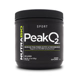 NutraBio PeakO2, bouteille de poudre neutre, soutien endurance et récupération.