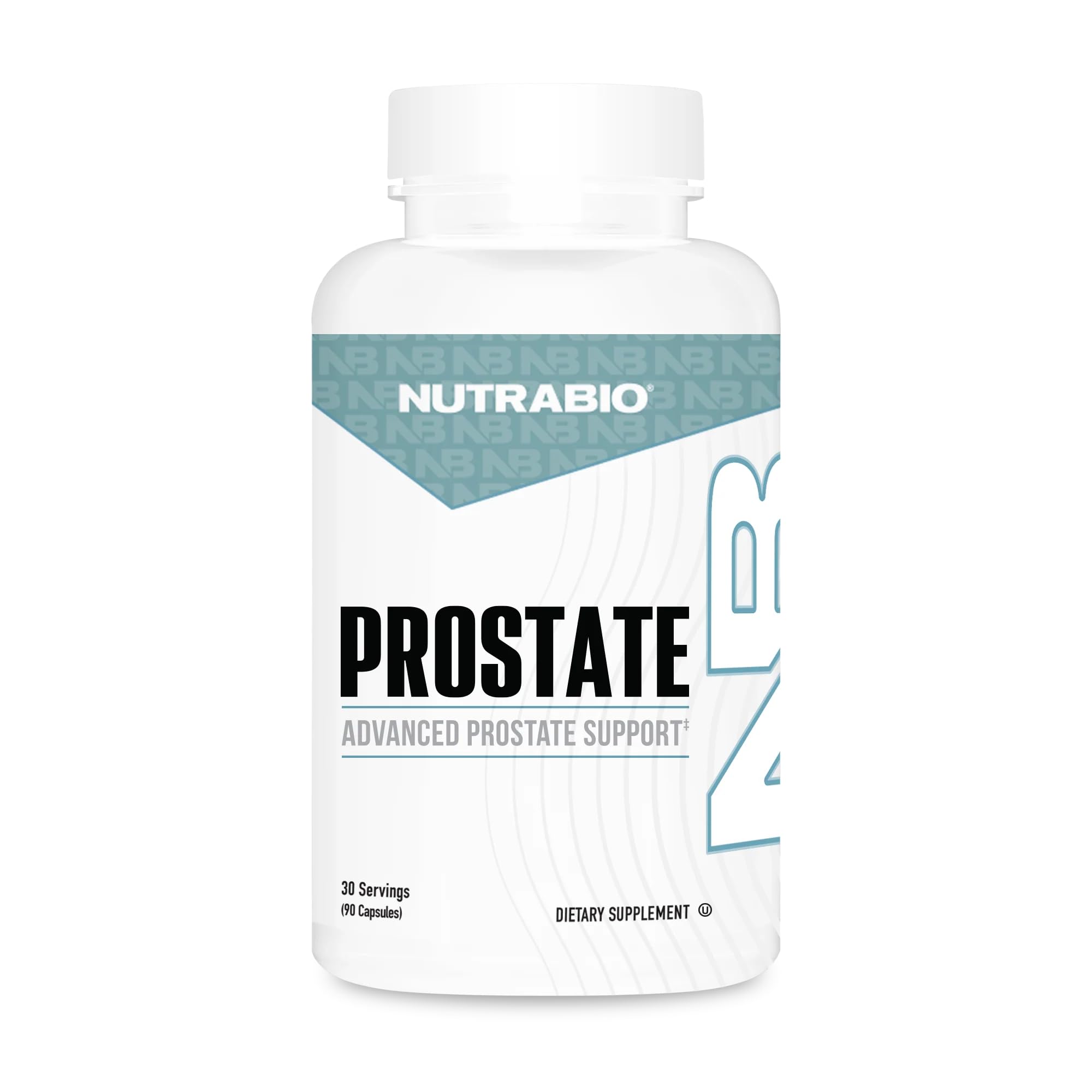NutraBio Prostate – bouteille-doses, soutien prostatique potentiel et confort urinaire.